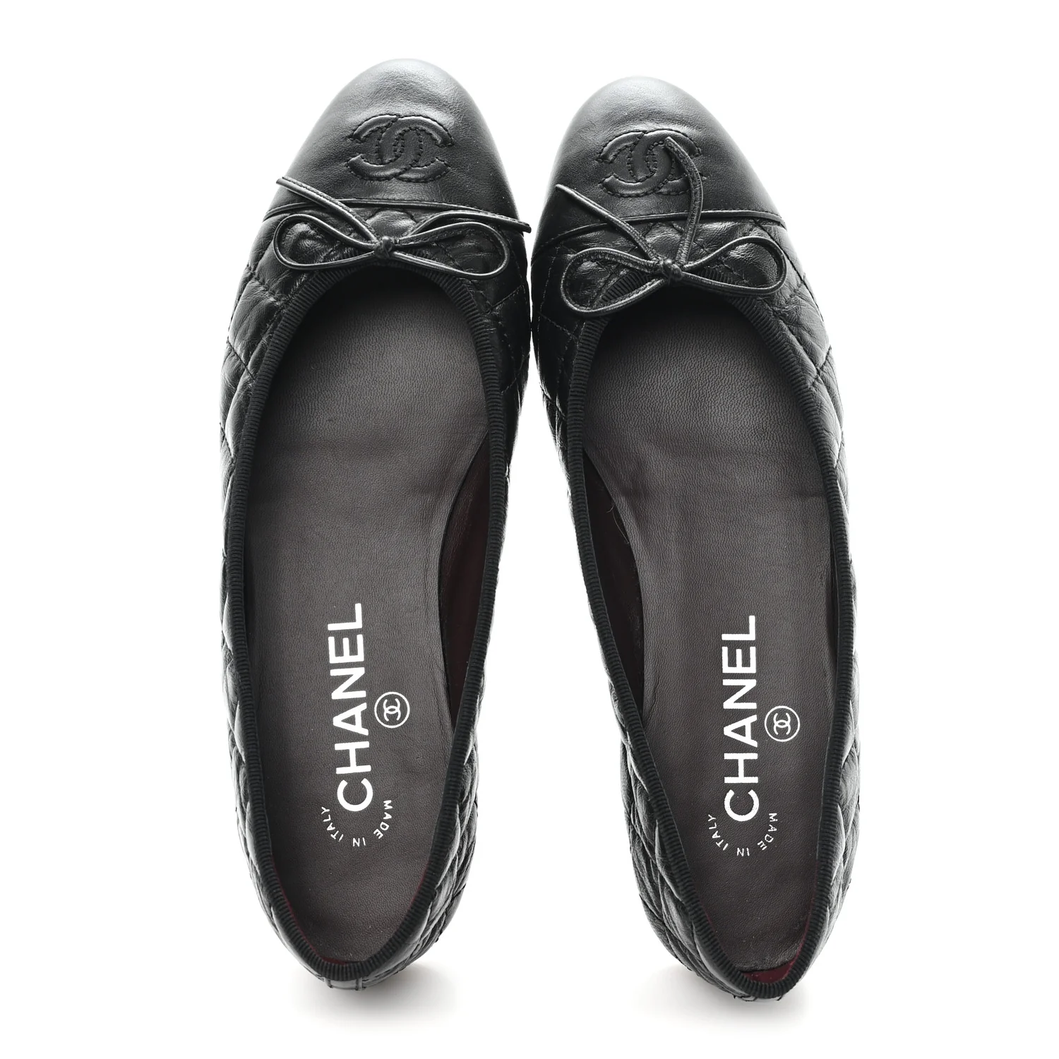 Aged Calfskin Quilted CC Cap Toe Ballerina Flats 37.5 Black