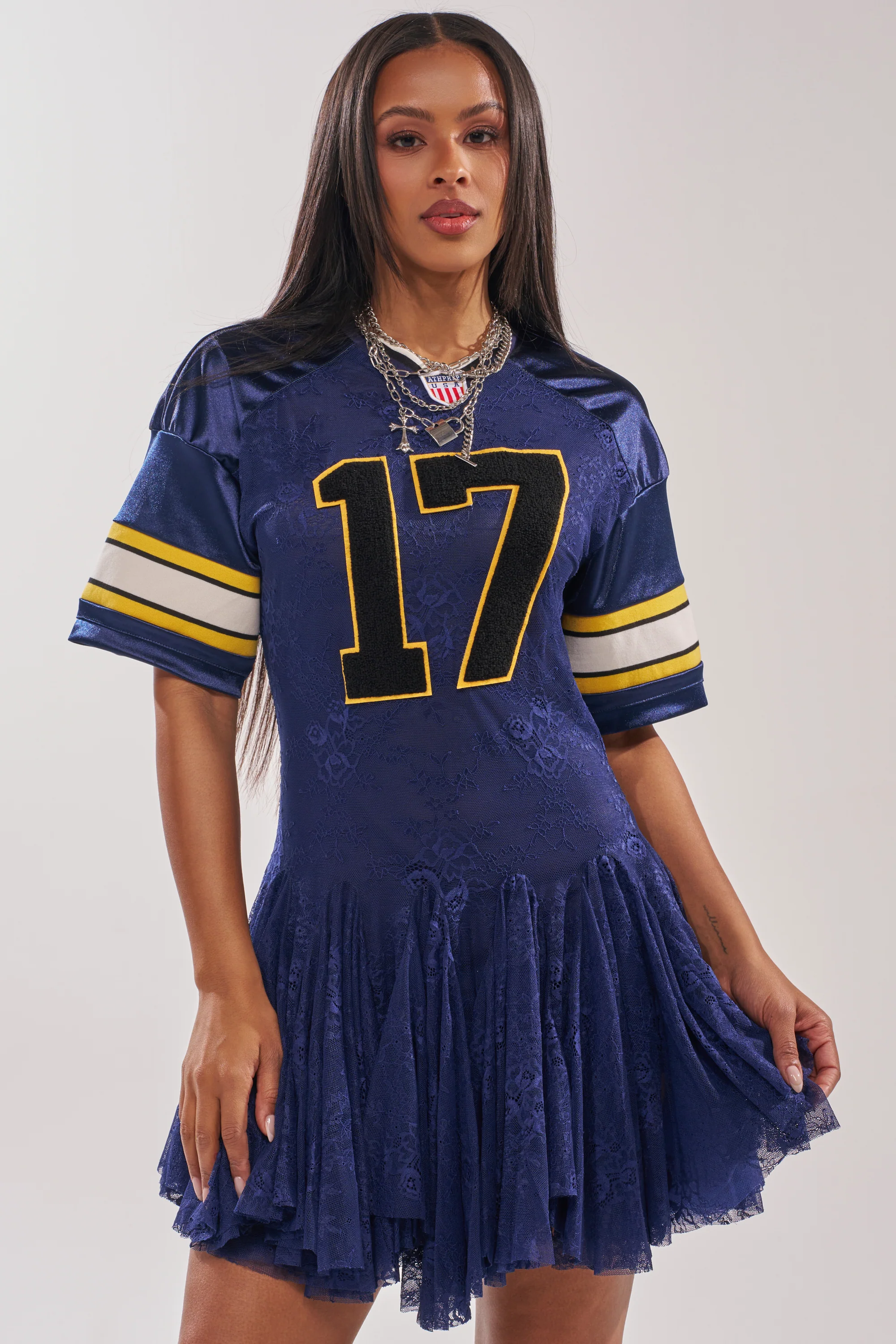 VARSITY BLUES LACE MINI DRESS - Akira Store