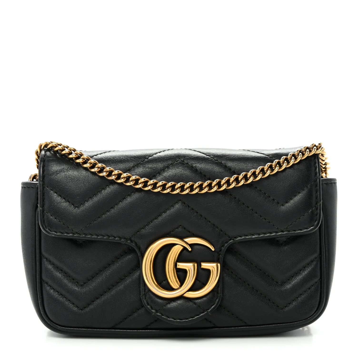 Calfskin Matelasse Super Mini GG Marmont Shoulder Bag Black