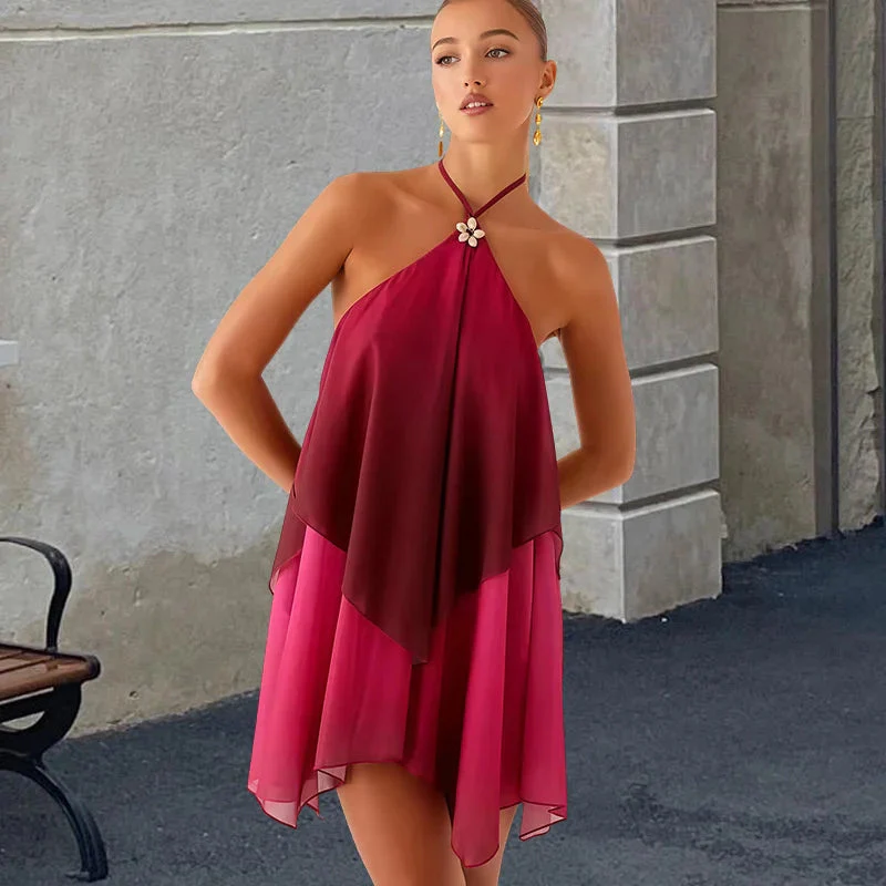 Robe courte à volants dégradé rose