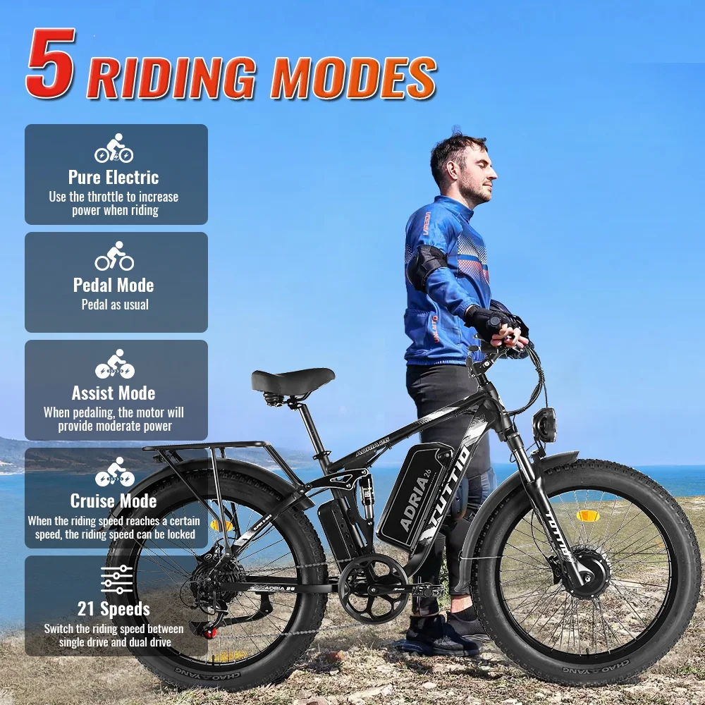 Adria26 5000W Electric Mountain Bike for Adults, 26" Fat Tire E-Bike for Men, 7 Speed, Max 46Mph - Image 8