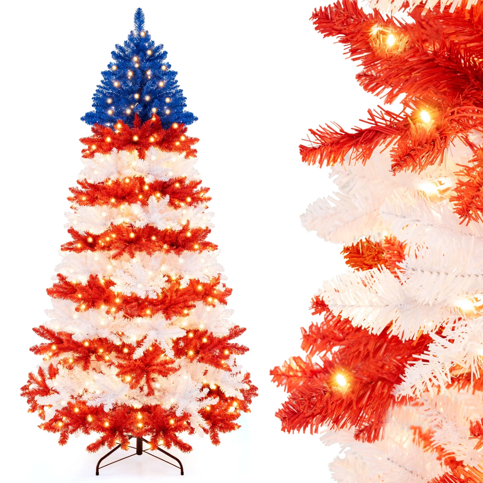 7.5 FT Patriotic Pre-Lit Artificial Christmas Tree with 1341 Branch Tips 480 Lights - Image 2