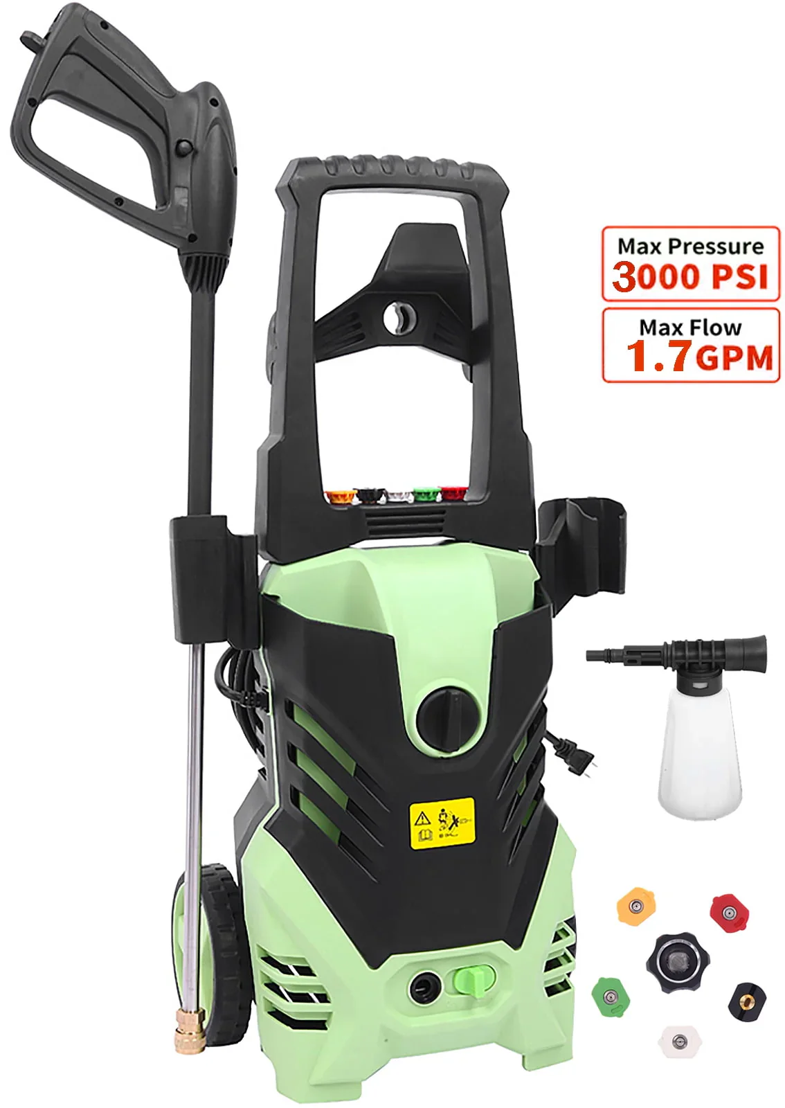 Power Washers Electric Powered, Seizeen 3000 PSI Pressure Washer 1800W 1.7GPM for Outdoor Use, 10M Corded Multipurpose Water Washer w/ Foam Cannon, 5 Nozzles, 6M Hose, Car House Garden Deck