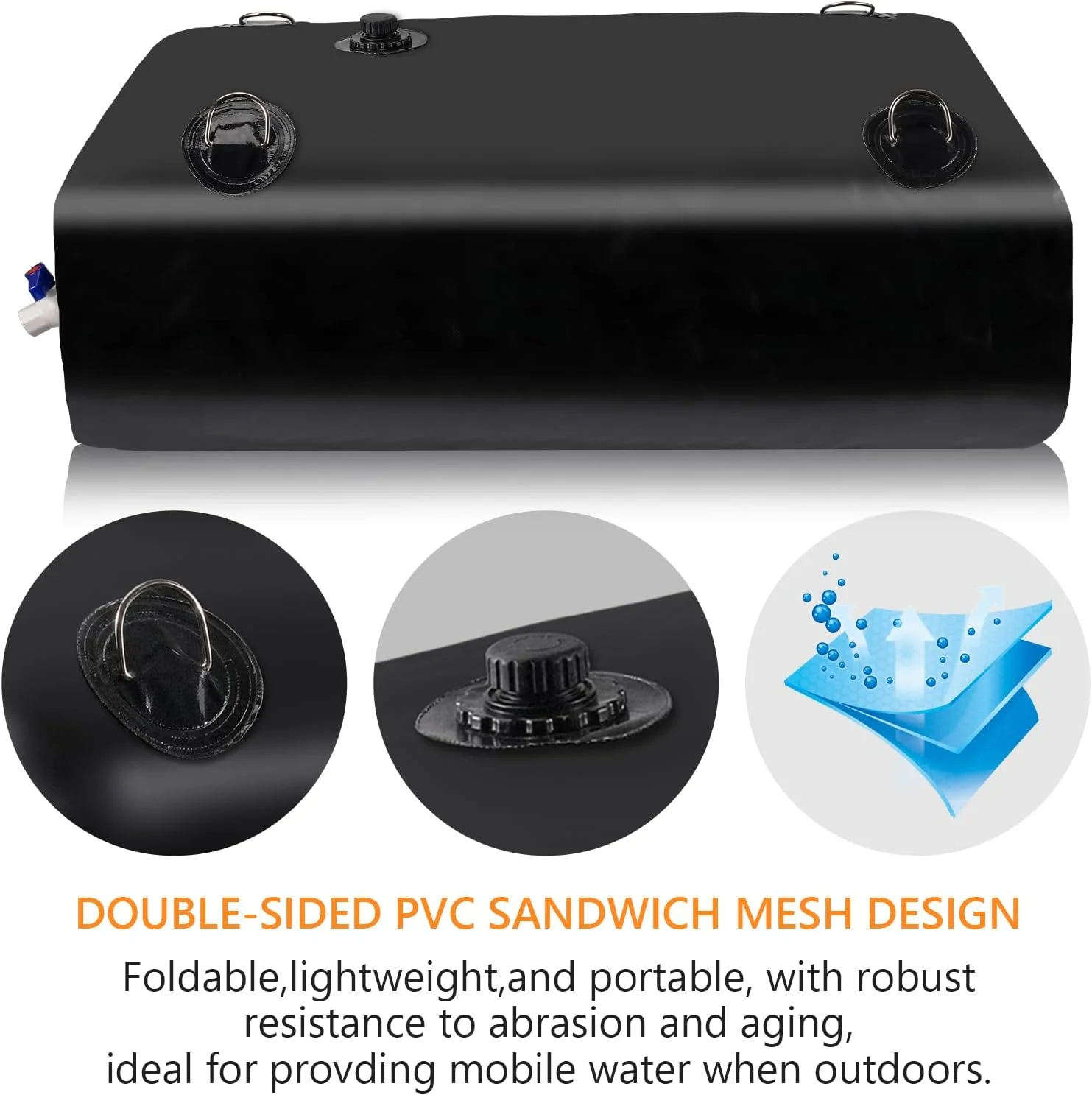 Water Storage Bladder, Water Tank 65 Gallon Foldable Portable Water Storage, Large Water Storage Containers with 3/4" PVC Spigot and Overflow Kit for Camping, Garden, Emergency Water Storage(Black/65 gal) - Image 4