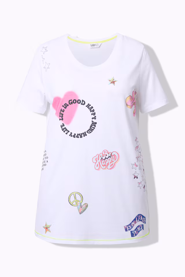 T-shirt, regular fit, 3D motif, neon stitching