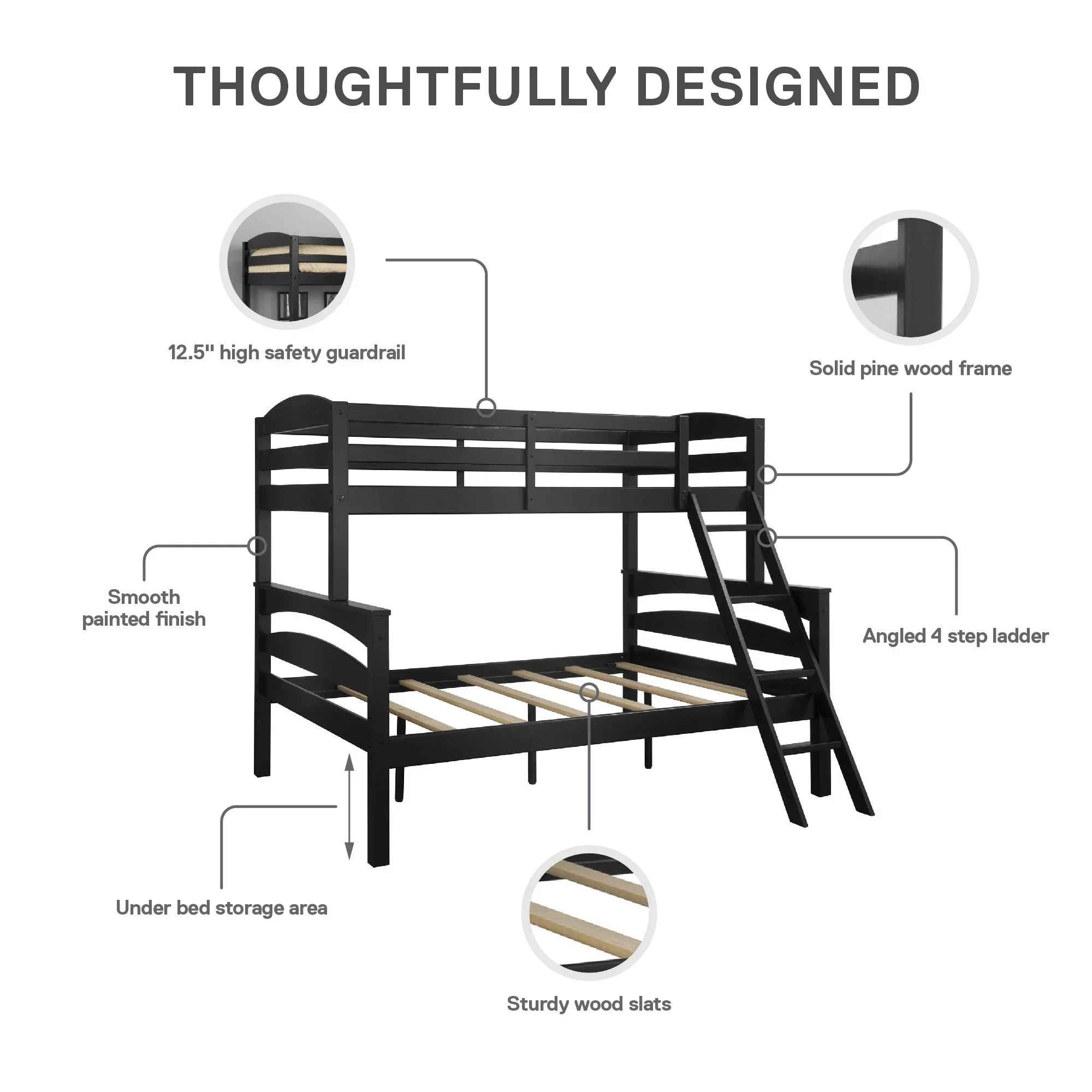Better Homes & Gardens Leighton Kids' Convertible Twin-Over-Full Bunk Bed, Gray