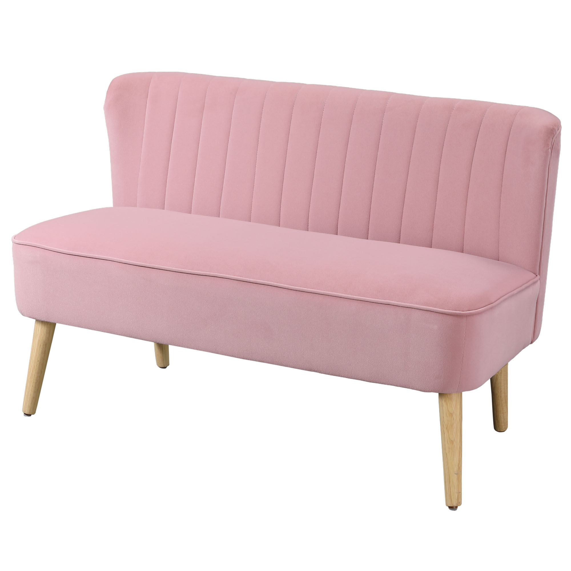 HOMCOM Sofa Retrodesign 2-zitsbank, houten poten, 117 cm x 56,5 cm x 77 cm, Roze