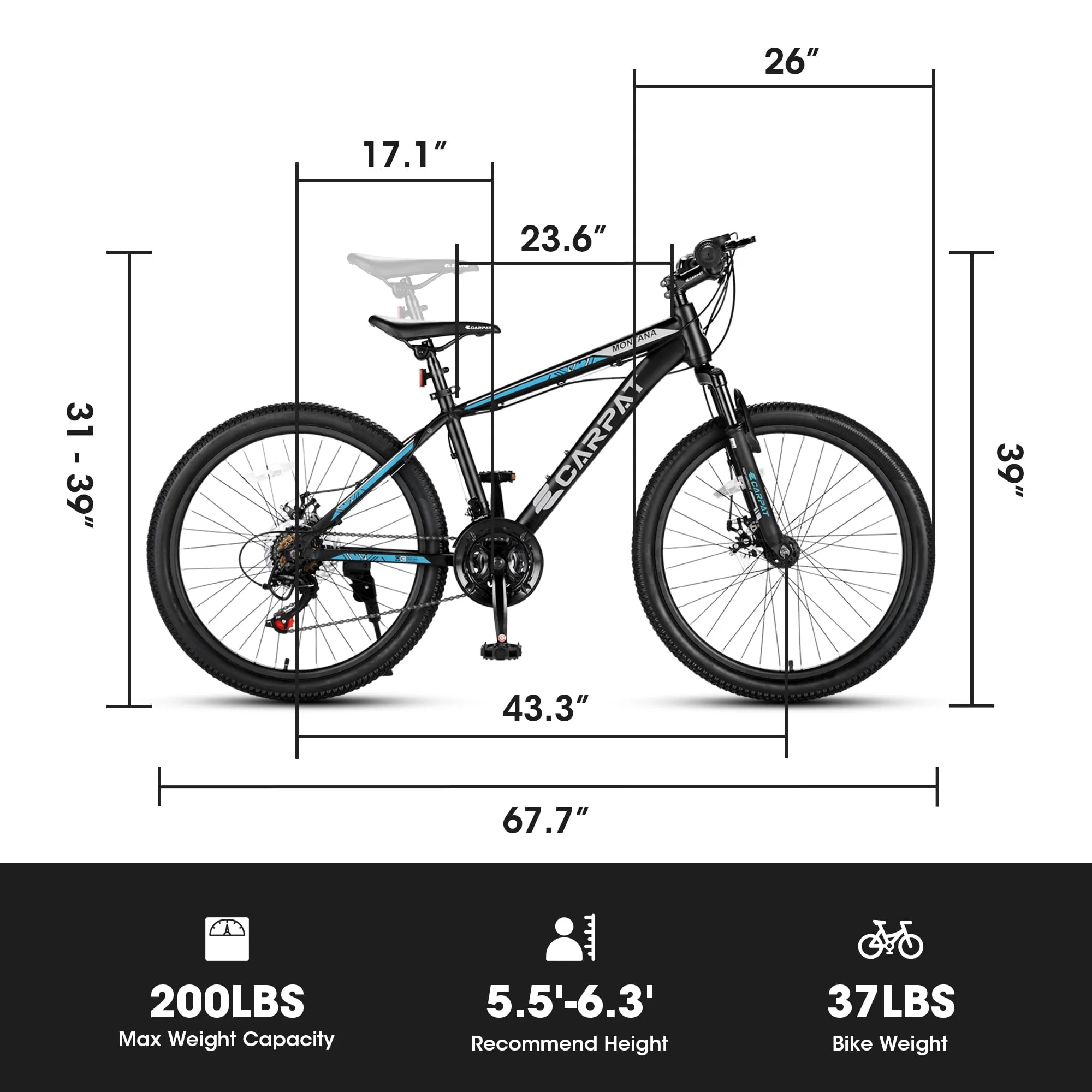 26" Mountain Bike, Aluminum Mountain Bike for Adult with Disc Brakes Suspension Image 6