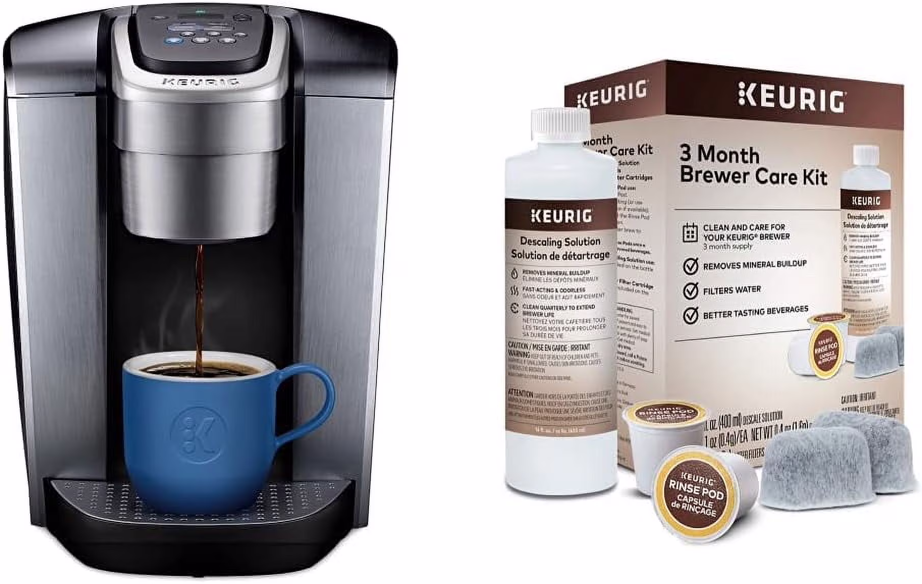 Keurig K - Elite Coffee Maker, Single Serve K - Cup Pod Coffee Brewer, with Iced Coffee Capability & 3 - Month Brewer Maintenance Kit Includes Descaling Solution, Water Filter Cartridges & Rinse Pods