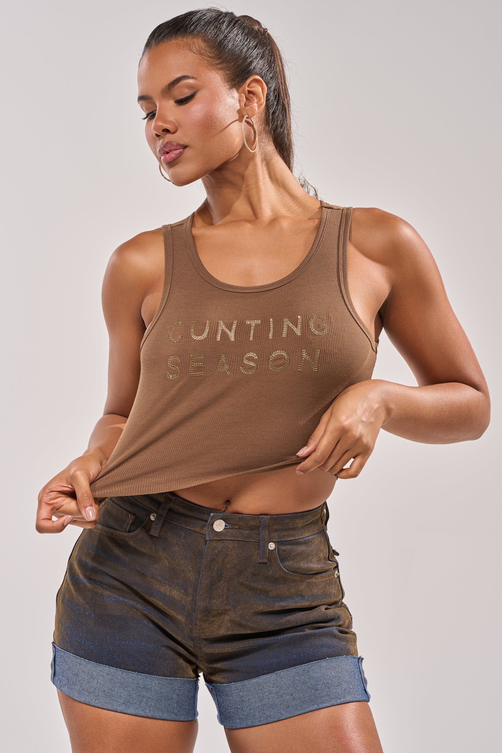 CNTING SZN RHINESTONE RIBBED TANK - Akira Store