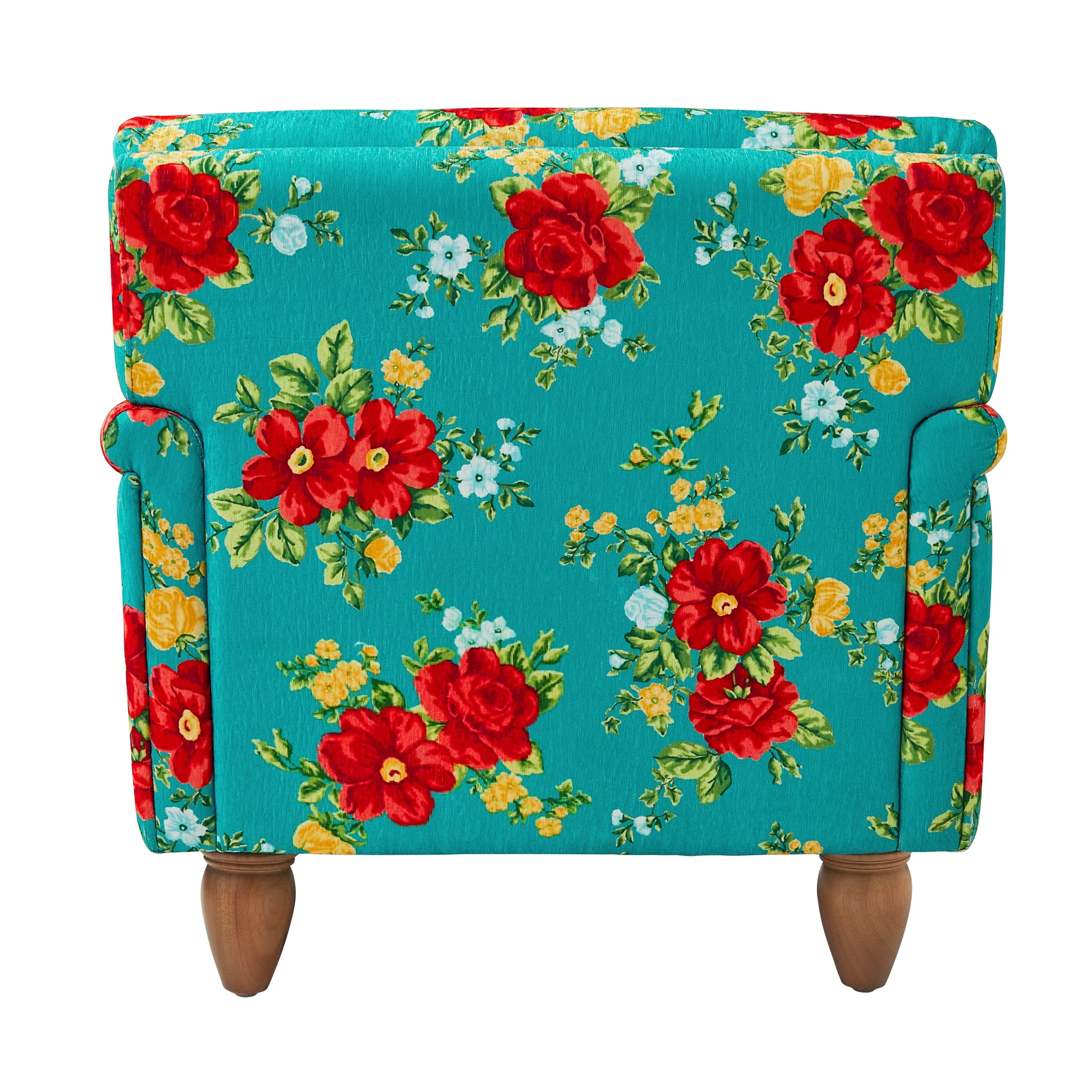 Vintage Floral Low Back Fabric Accent Chair, Teal - Image 4