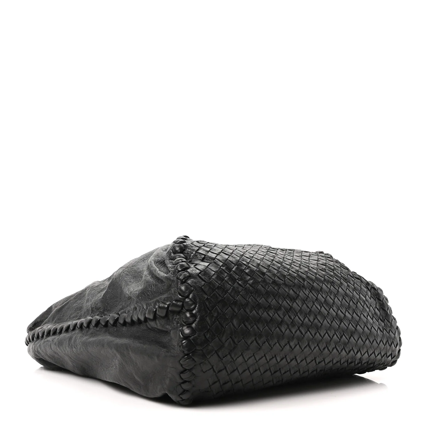 Grained Lambskin Intrecciato Large Shoulder Bag Black