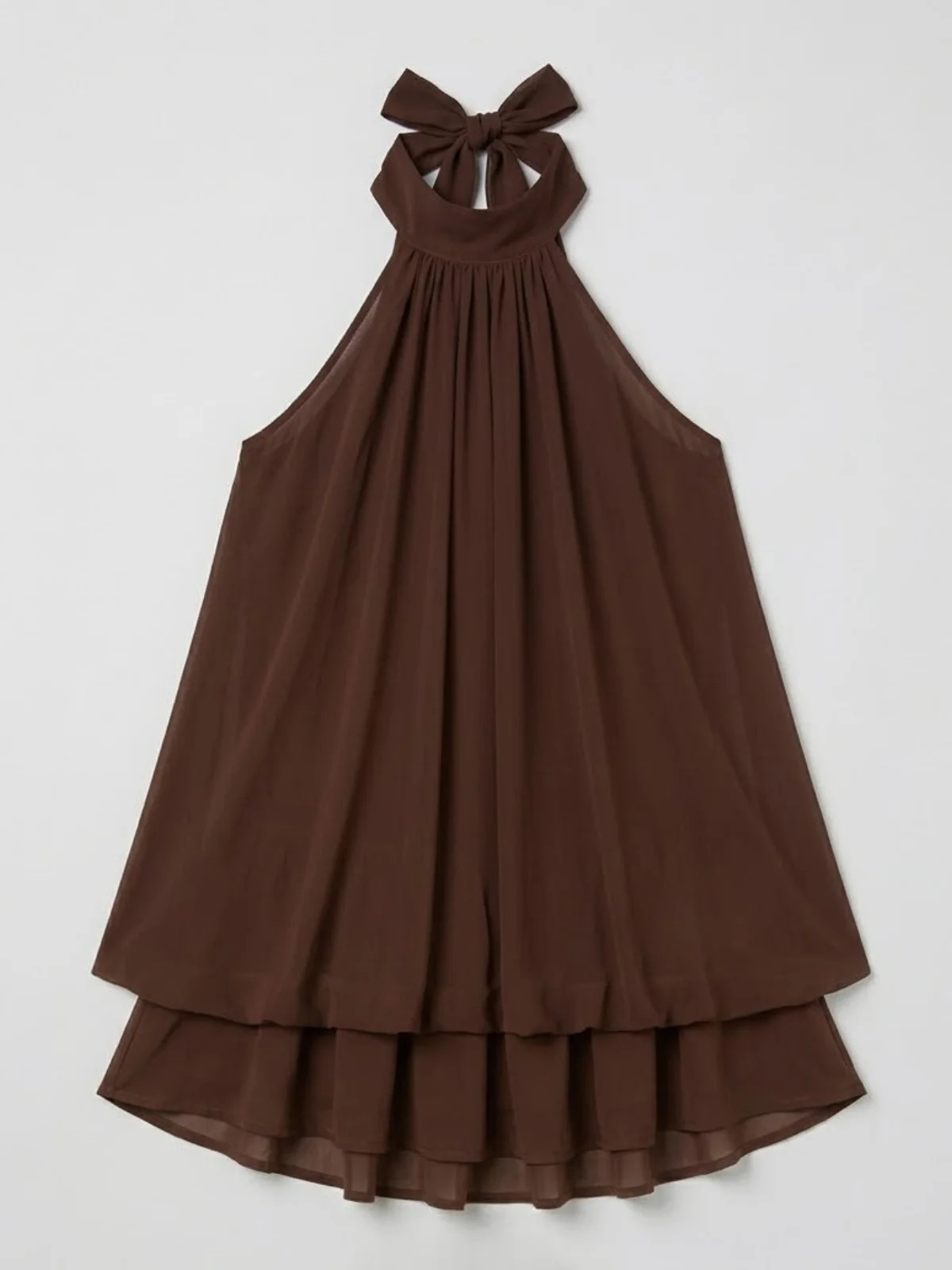 Robe mini sans manches à col licou pour femme avec ourlet à double volant