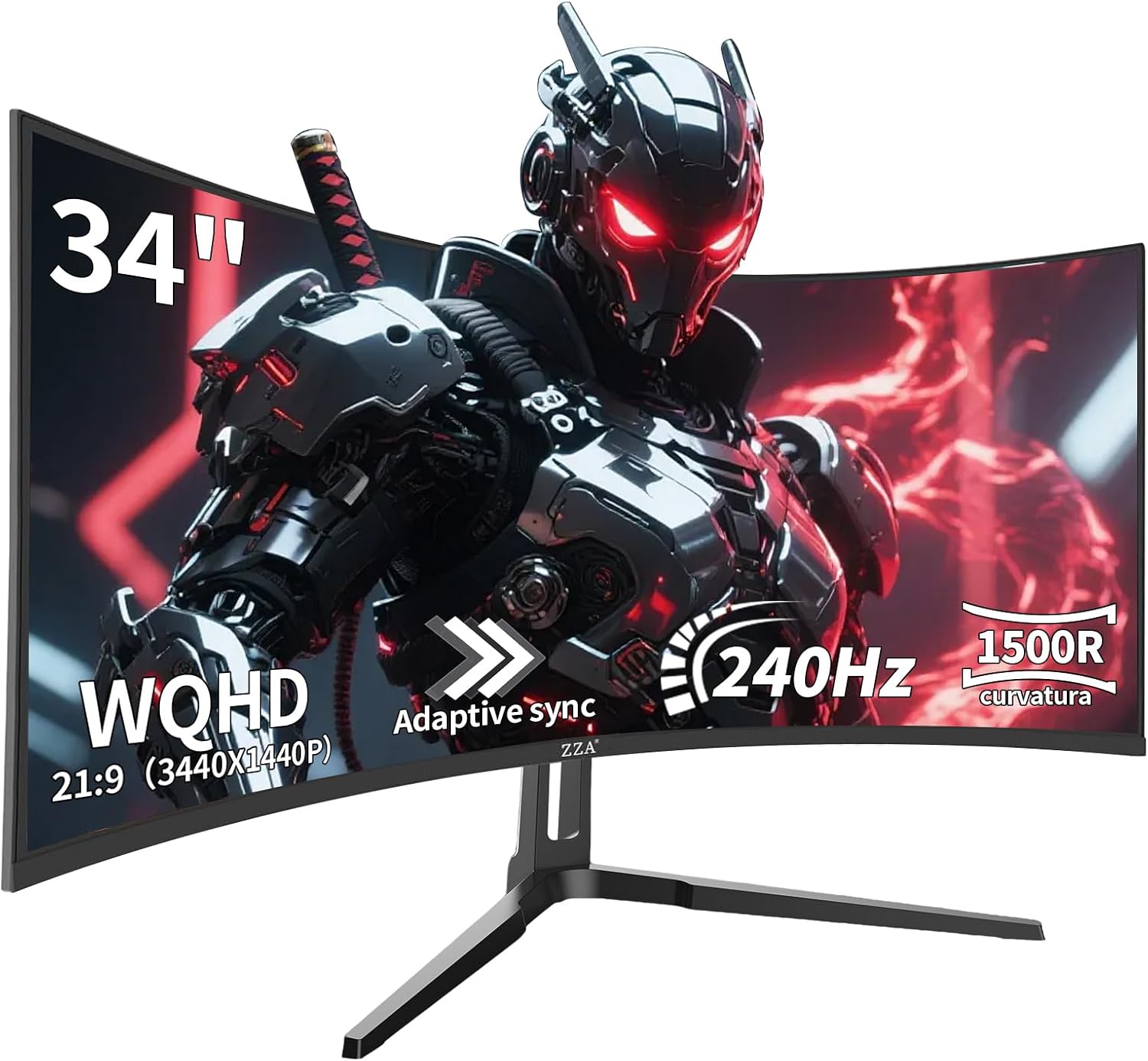 ZZA 34 Inch Curved Monitor  Gaming Monitor 240HZ 1500R 3440 * 1440P  Ultra Wide Computer Monitors with FreeSync HDR10  1ms PC Screen Eye Care  Borderless Design Support Wallmount 75x75mm