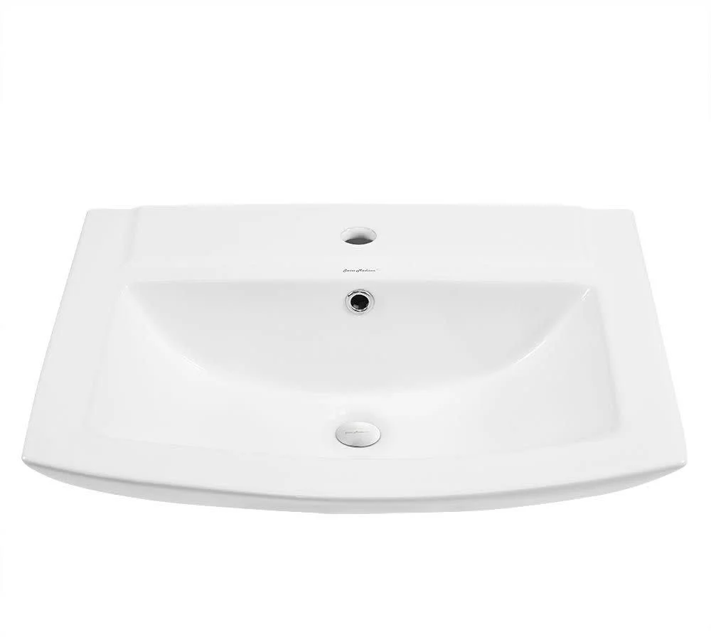 Pedestal Bathroom Sink Square Single Faucet Hole(White) - Image 8