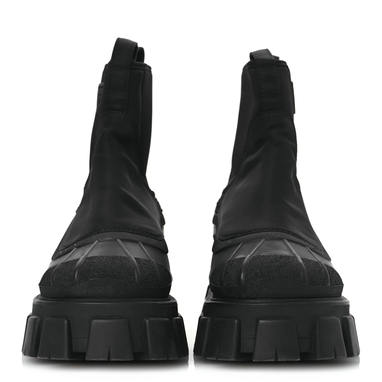 Re-Nylon Gabardine Rubber Triangle Logo Womens Monolith 55mm Ankle Boots 38 Black
