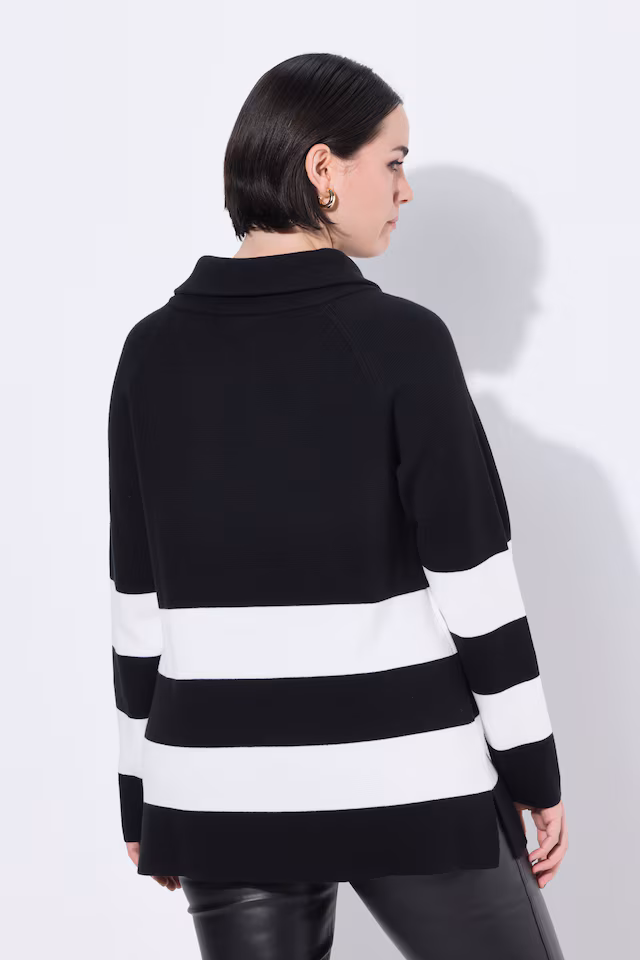 Block Stripe Asymmetric Turtleneck Sweater