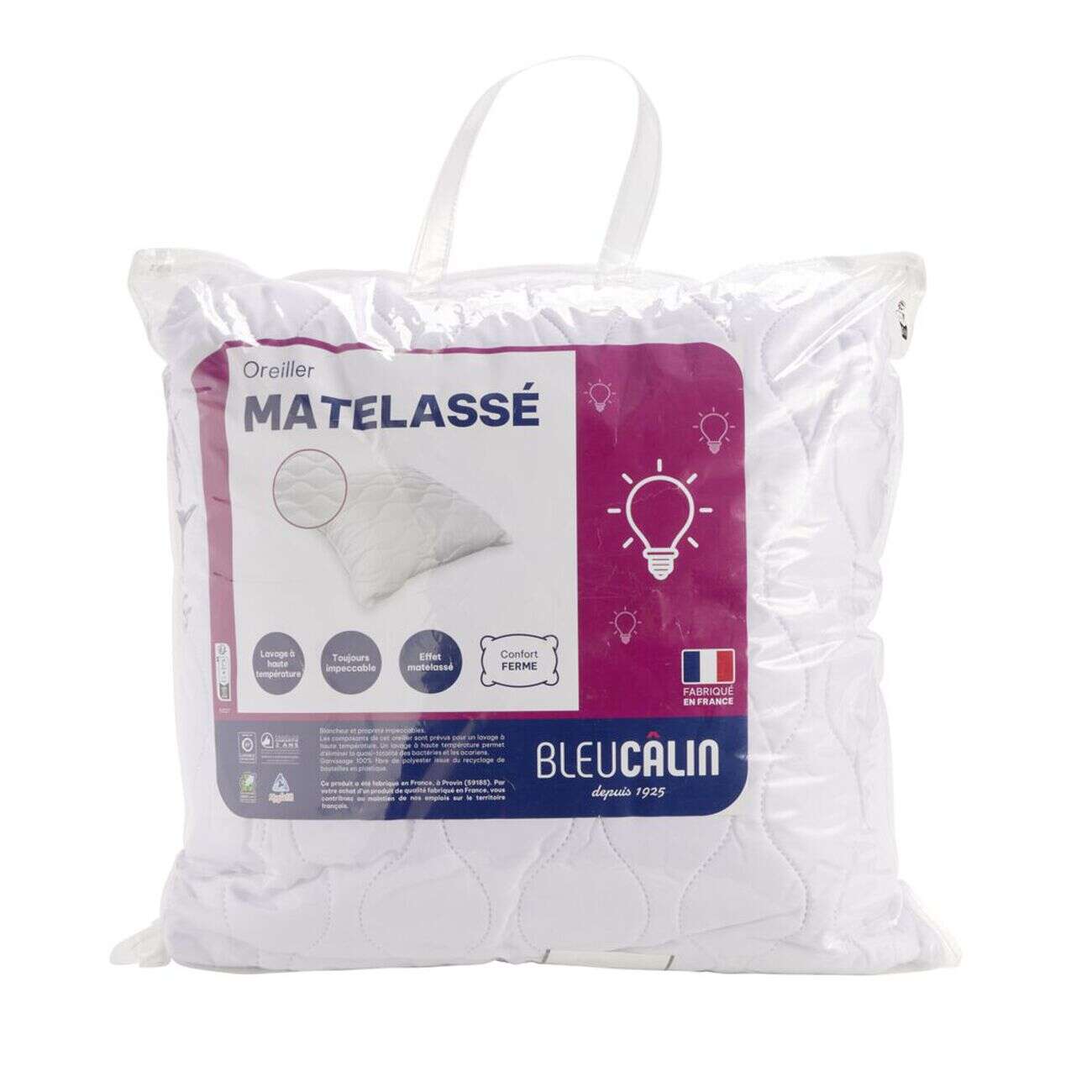 Oreiller carré ferme matelassé blanc 60x60xÉp10cm