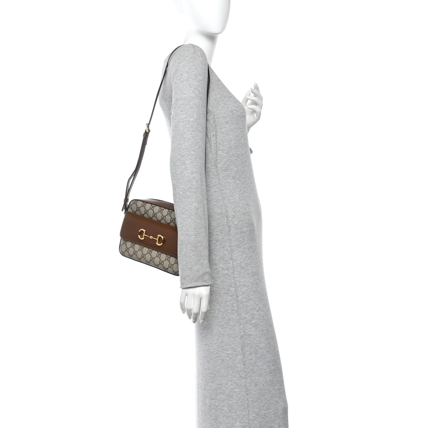 GG Supreme Monogram Small Horsebit 1955 Shoulder Bag Beige Brown Sugar