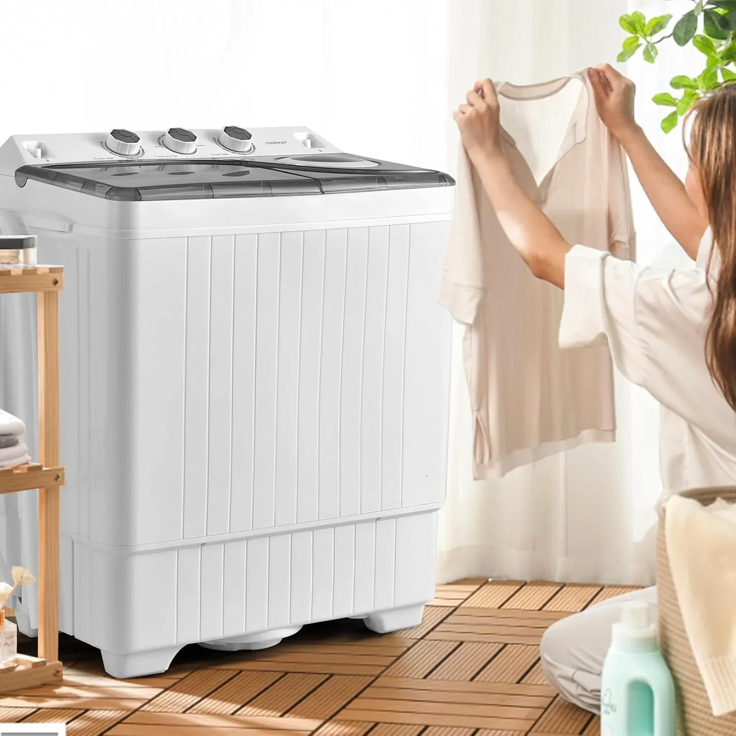 Machine à laver COSTWAY à double cuve, capacité 12 kg, essorage 8 kg, pompe de vidange combinée