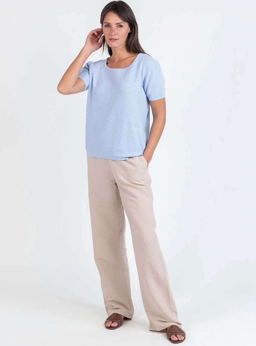 Pull femme manches courtes coton bleu azur