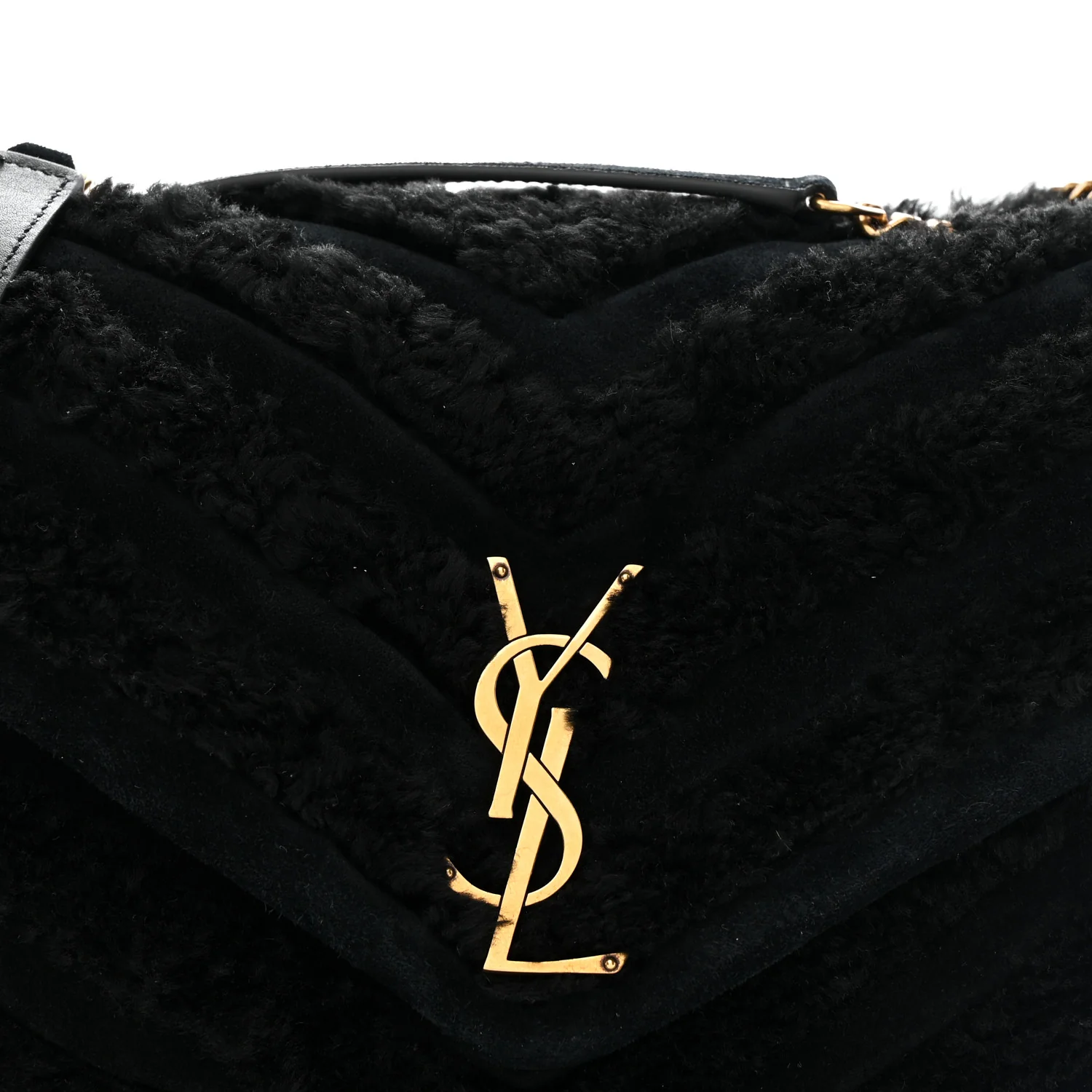 Shearling Y Quilted Monogram Medium Loulou Chain Satchel Black