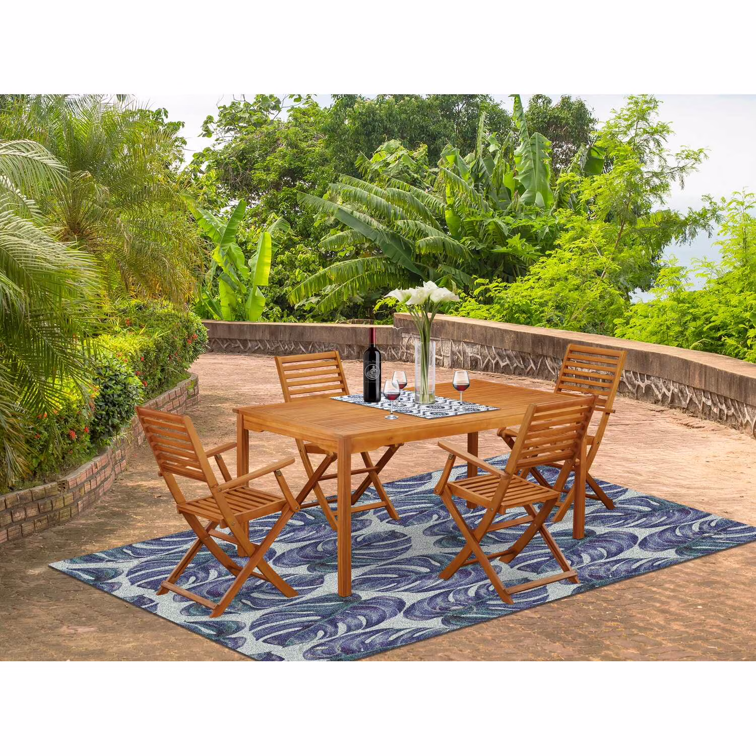 East West Furniture Wooden Patio Set Natural Oil, CMBS5CANA