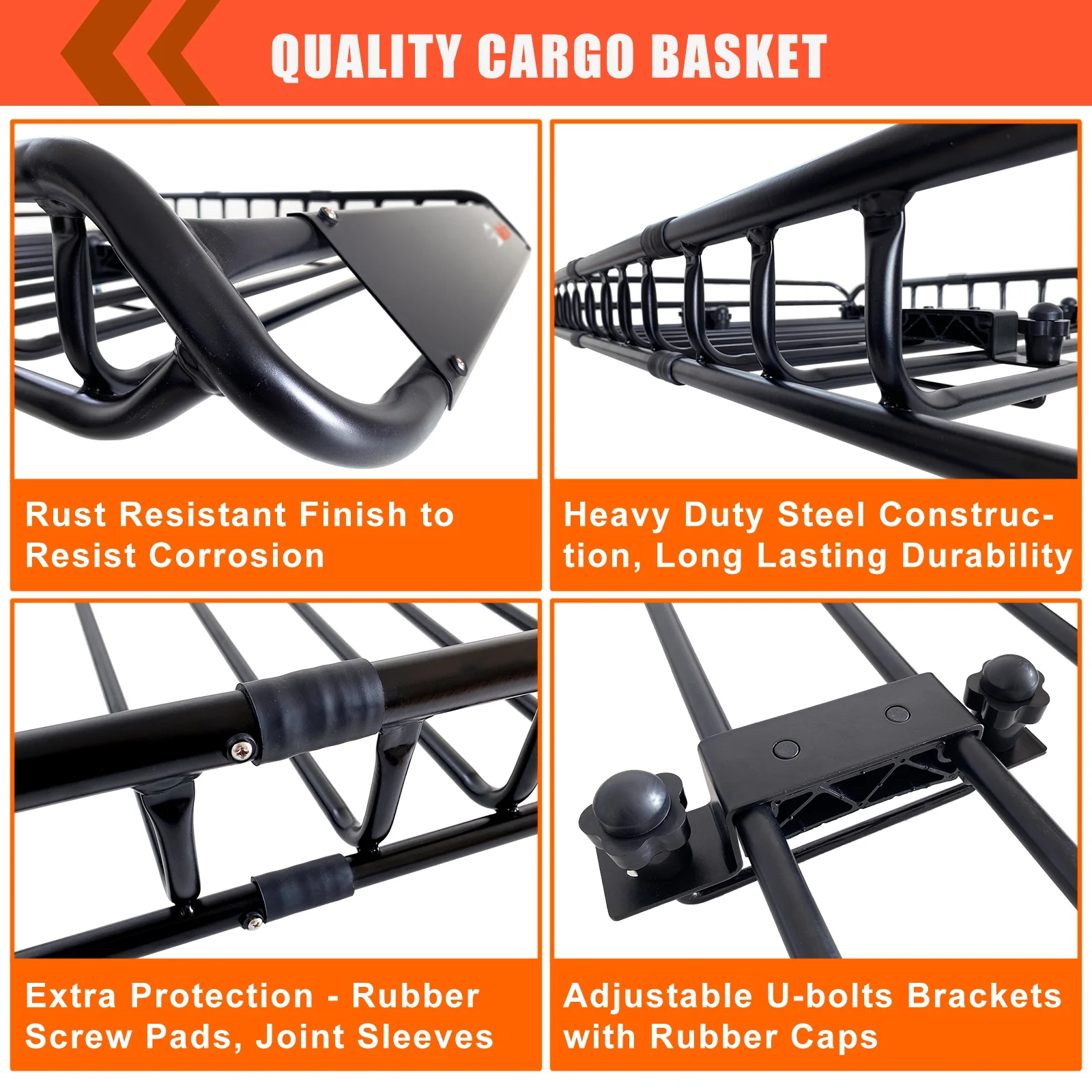 Universal Rooftop Roof Rack Steel Cargo Carrier Basket Size 51" X 36" X 5" + Soft Shell Waterproof Cargo Bag 15 Cu.ft (44" 34" 17") Combo - Image 2