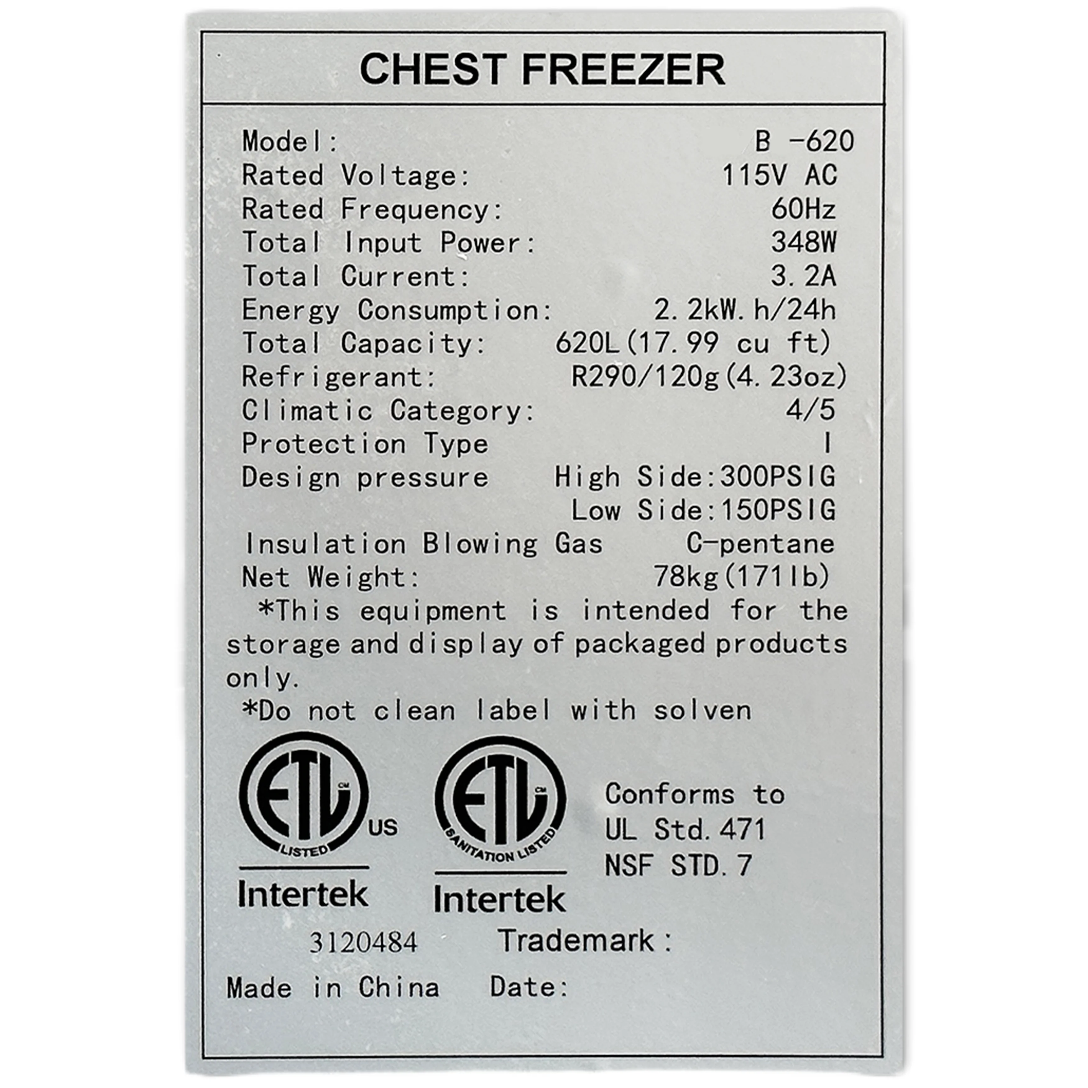 72 Commercial Chest Freezer - 620 L (18 Cu. Ft.) Capacity, Dual Hinged Lids, Digital Temperature Control