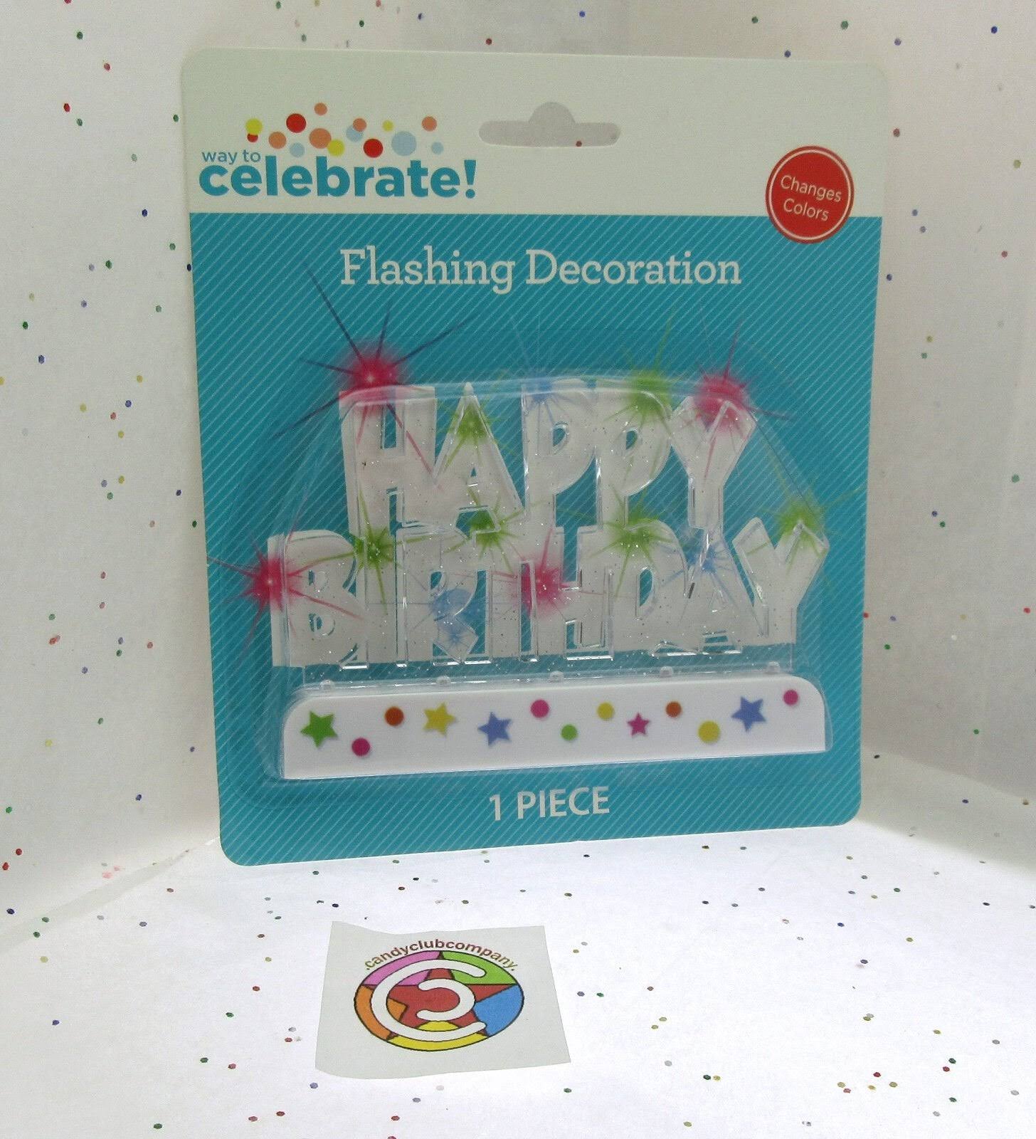 Way to Celebrate Flashing Multicolor Happy Birthday Cake Decoration