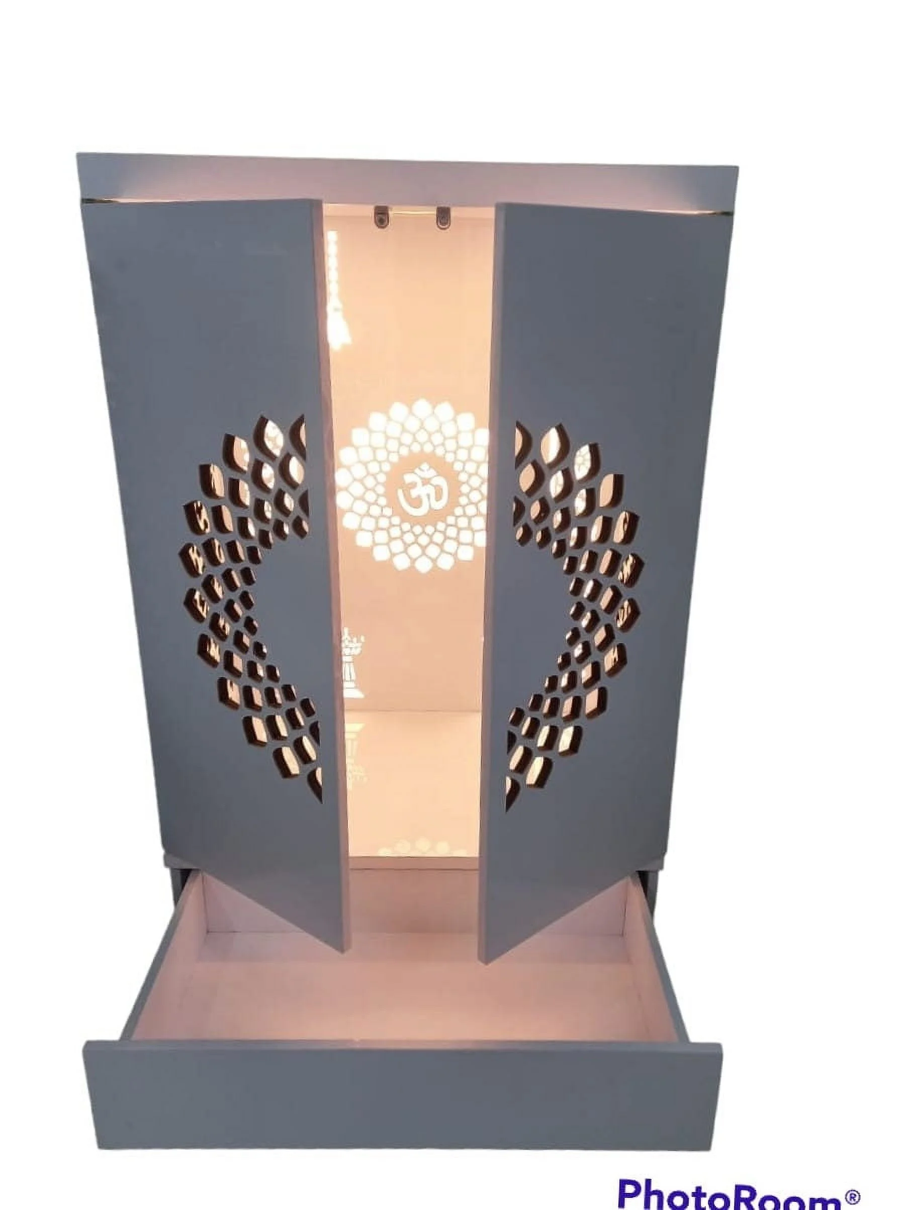 Customized Wooden Cabinet Desginer Mandir With LED / Mandir For Home Office / Temple For Home / Pooja Ghar / Mandir With Lights /Storage(16X10X8/White) - Image 9