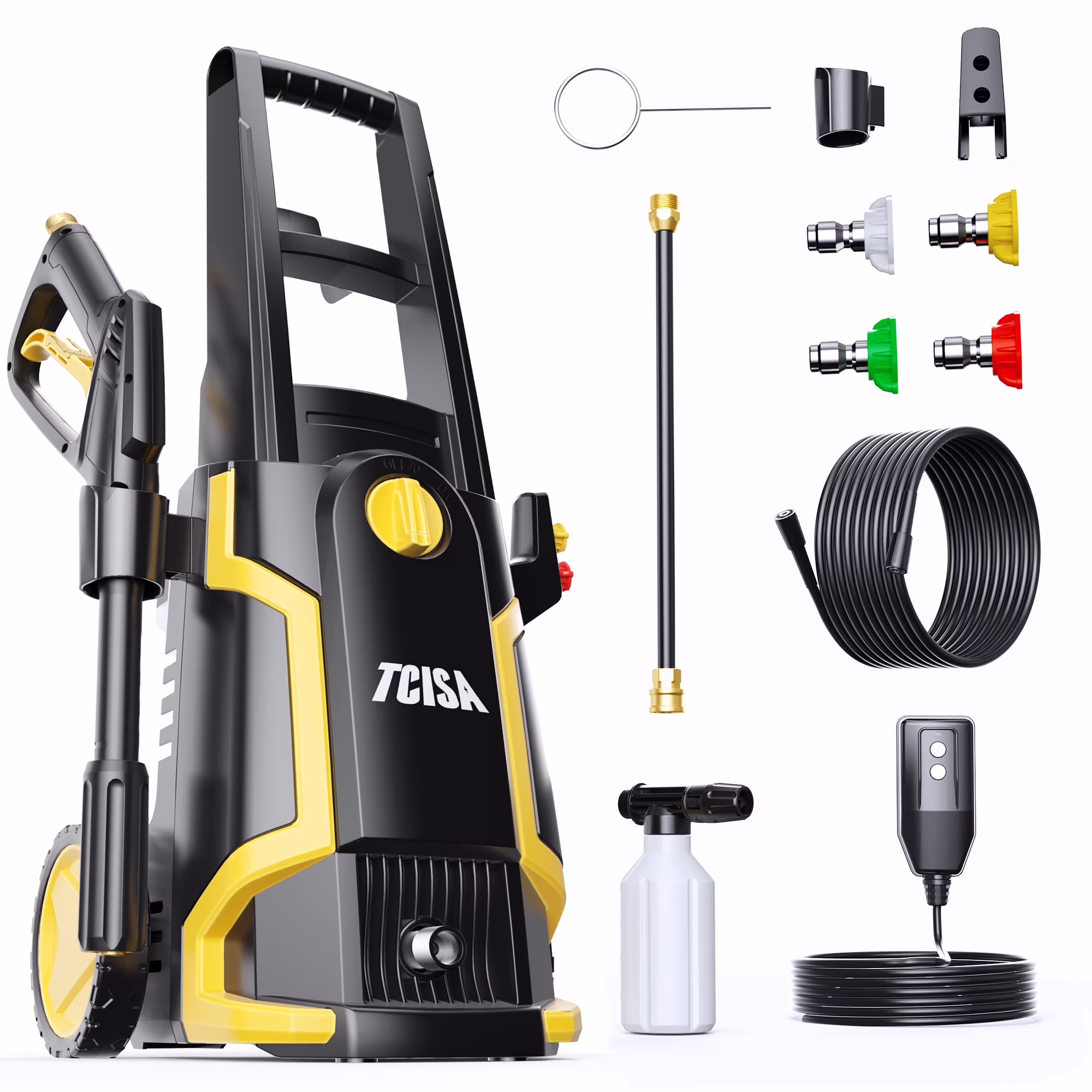 TCISA 3500 PSI Electric Pressure Washer, Max 2 GPM Power Washer with 35FT Power Cord 20FT Hose 4 Nozzles Soap Cannon for Car Garden Yard Hom