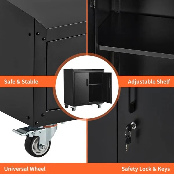 Garage Storage Cabinet with Wheels, 2 Door Tool Cabinet with Adjustable Shelves, Metal Lockable Tool Cabinet, Rolling Tool Chest for Home,…