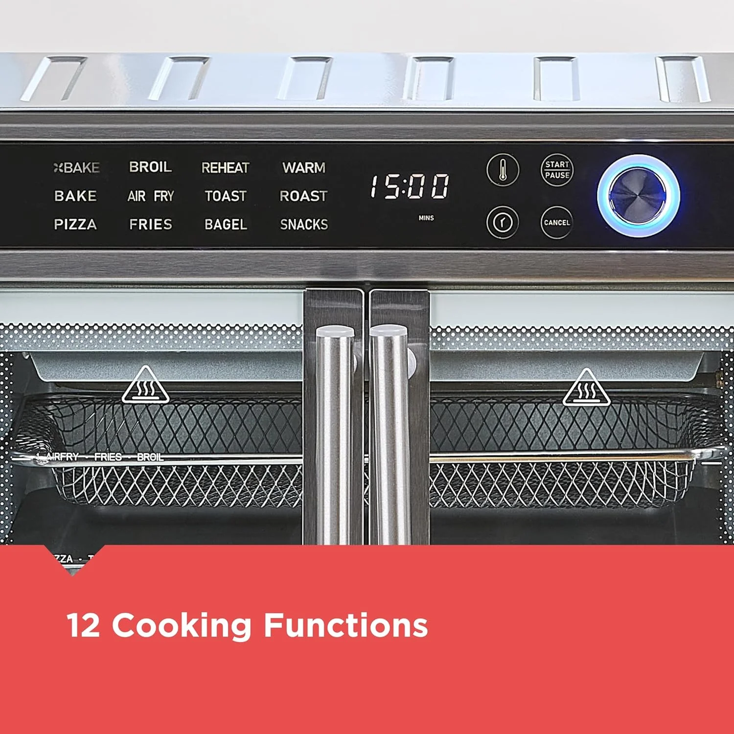 Crisp 'N Bake Air Fryer Toaster Oven Combo, 12 in 1 Countertop Convection Oven Cooks Food Fast, Fits a Whole Pizza or 6 Toast Slices, French Doors with Stainless Steel Finish - Image 2
