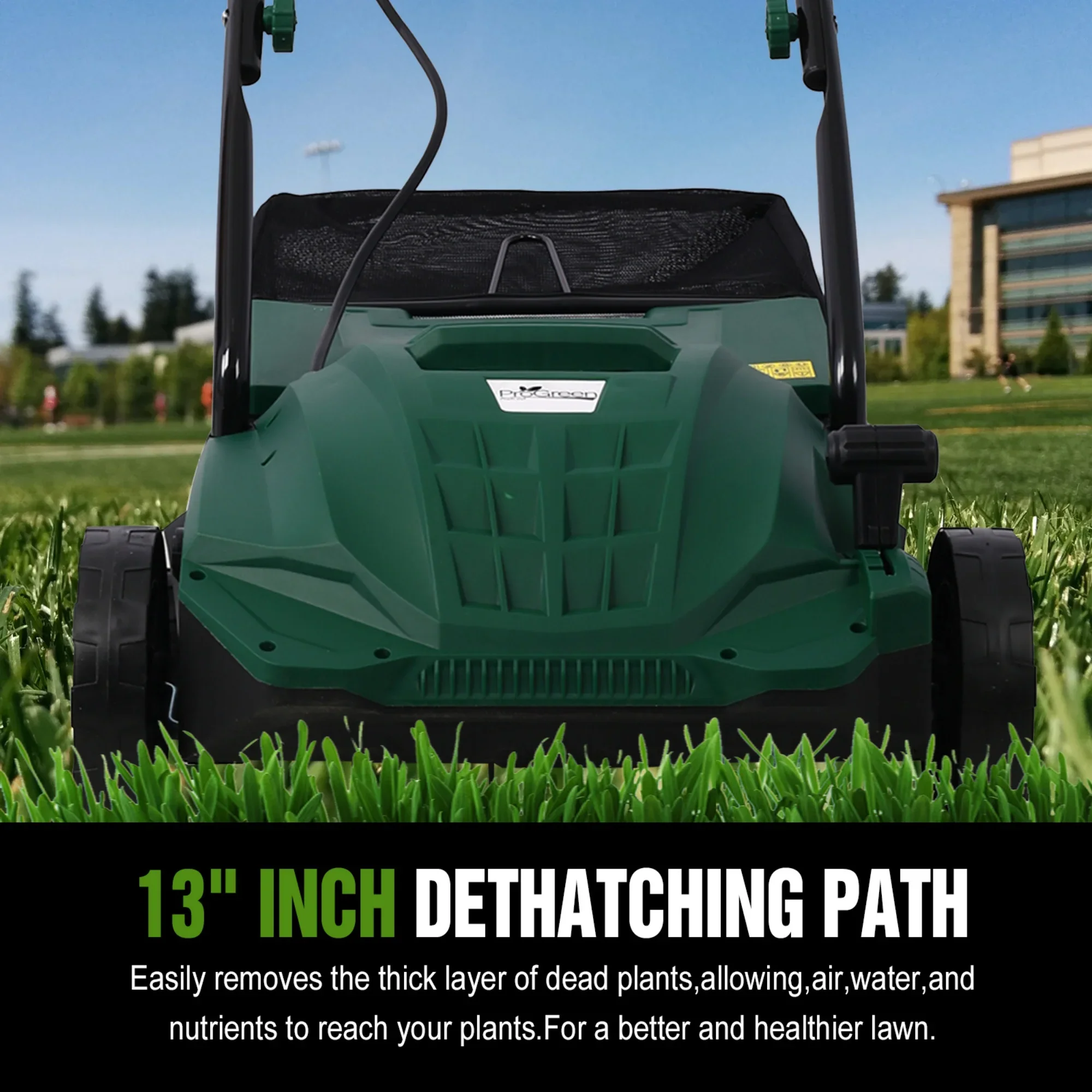 2-in-1 13 Dethatcher & Scarifier, 12 Amp Electric Garden Lawn Mover, Removable Collection Bag extra large 32QT
