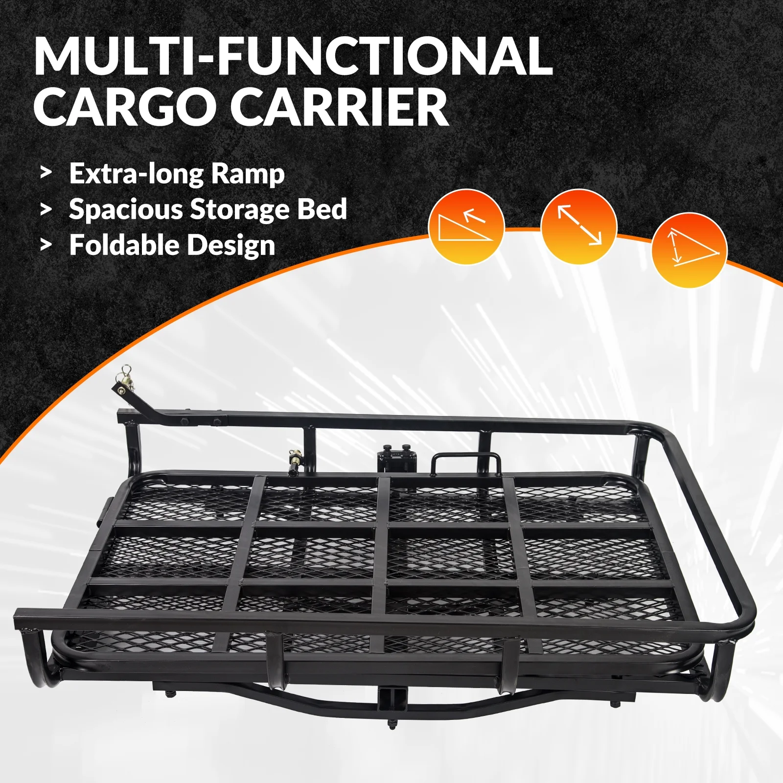 Hitch-Mounted Cargo Carrier with Mobility Ramp for Disability Medical Rack Wheelchair Scooter Lawn Mower Snow Blower Hauler 500lb Capacity Basket-Style - Image 4
