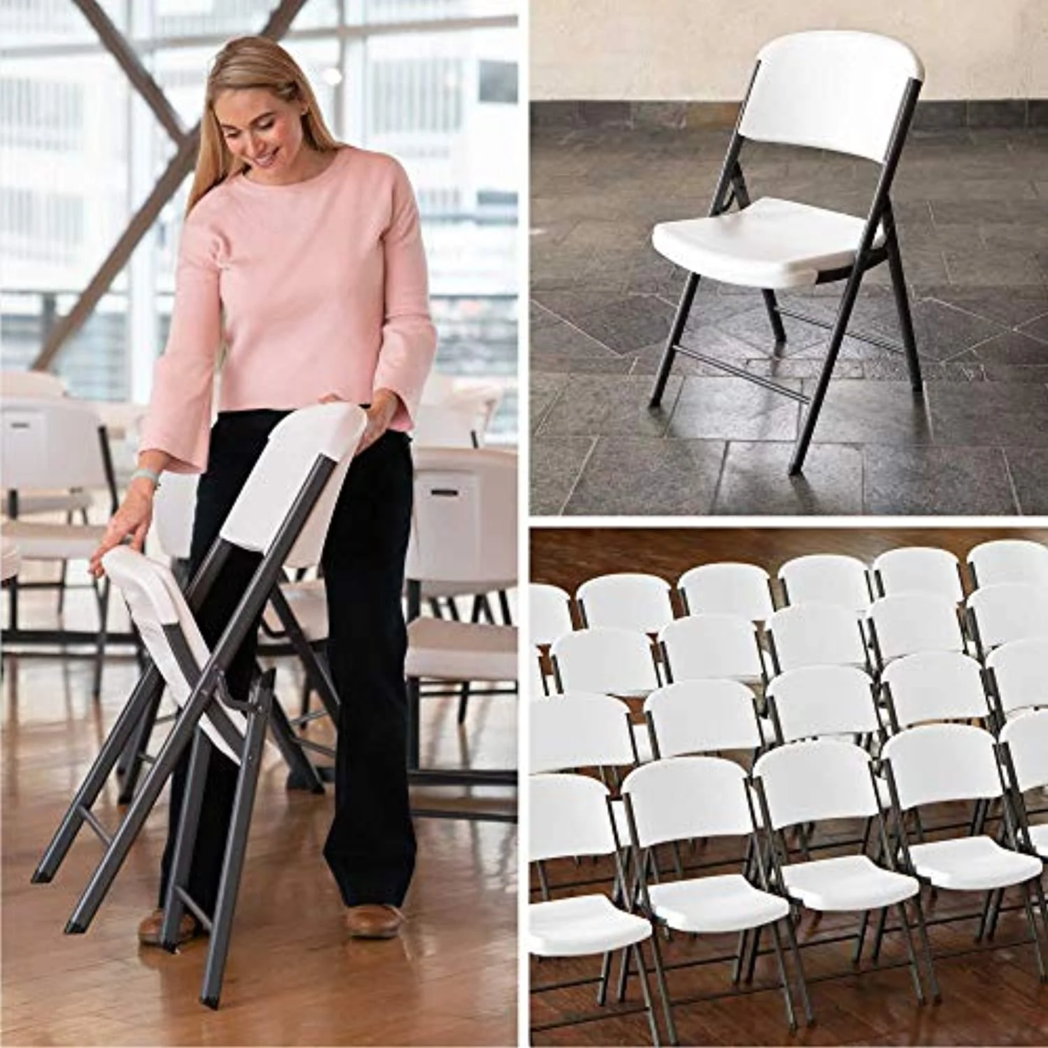 Commercial Grade Folding Chairs, 6 Pack, Adult Sized, White Granite (80747) - Image 5