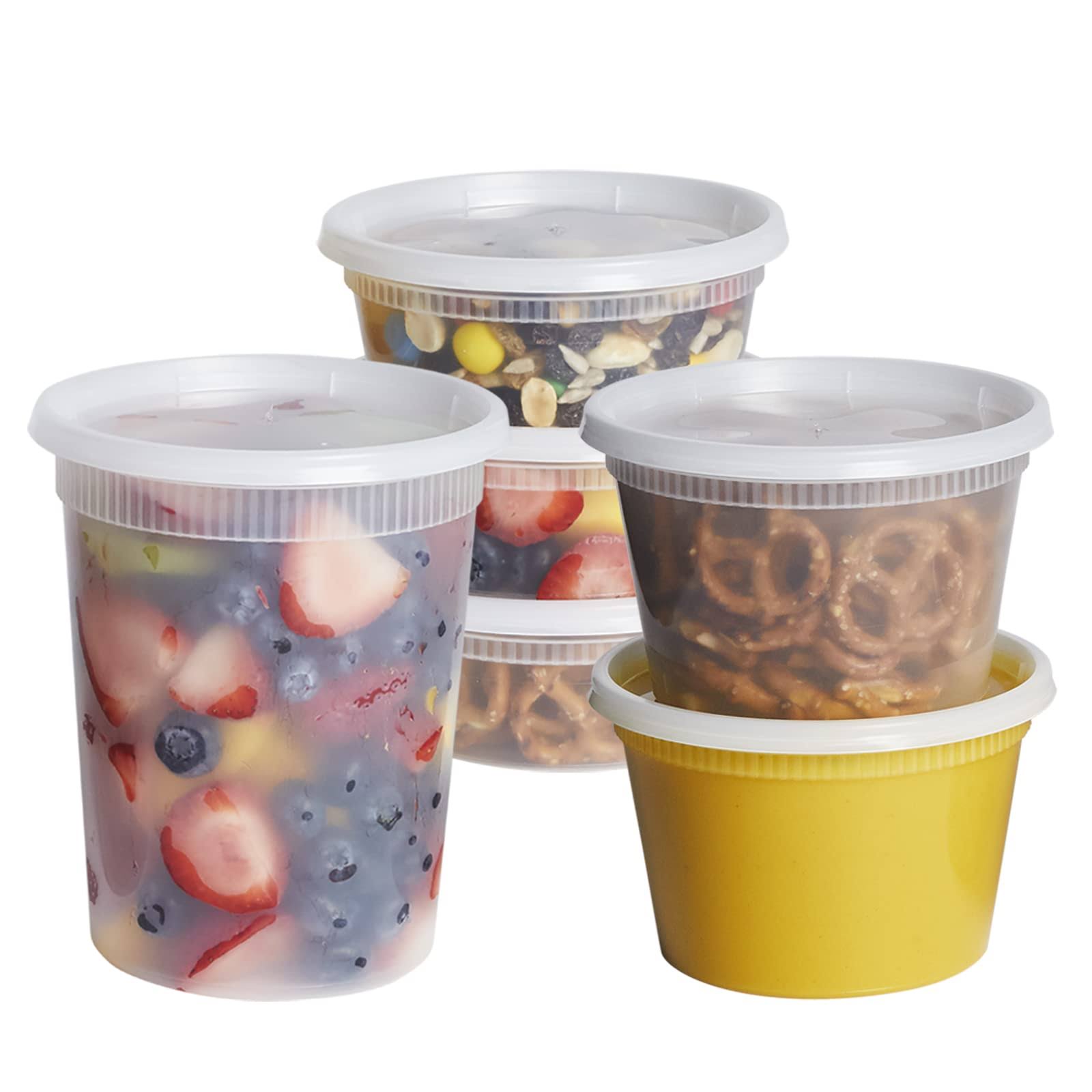 Comfy Package 48 Sets - Combo Plastic Deli Containers with Airtight Lids - 8 oz 16 oz 32 oz - Food Storage/soup Containers