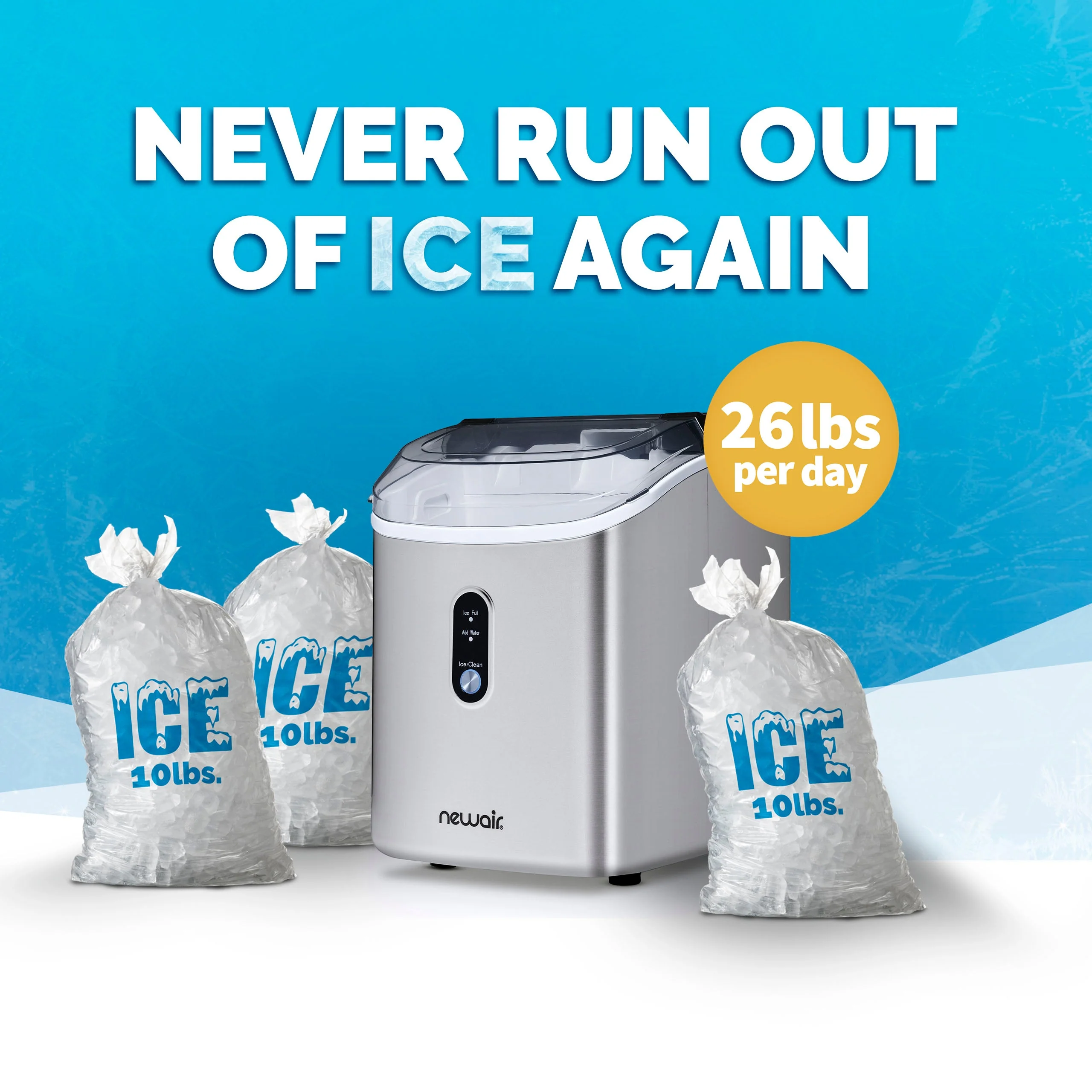 Newair Countertop Nugget Ice Maker in Matte Black or Stainless Steel, 26 lbs/Day