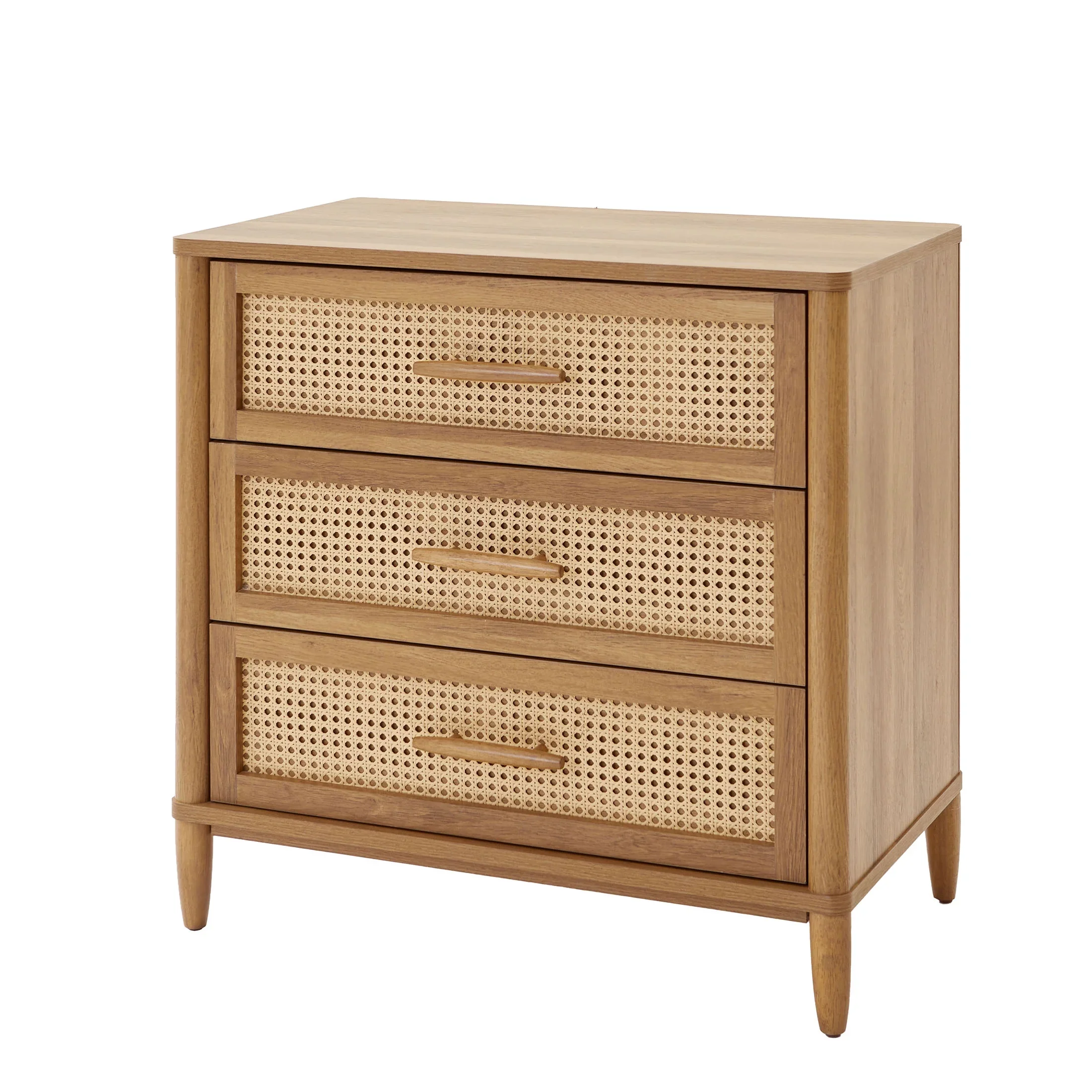 Better Homes & Gardens Springwood Caning 3-Drawer Nightstand with USB, Light Honey finish