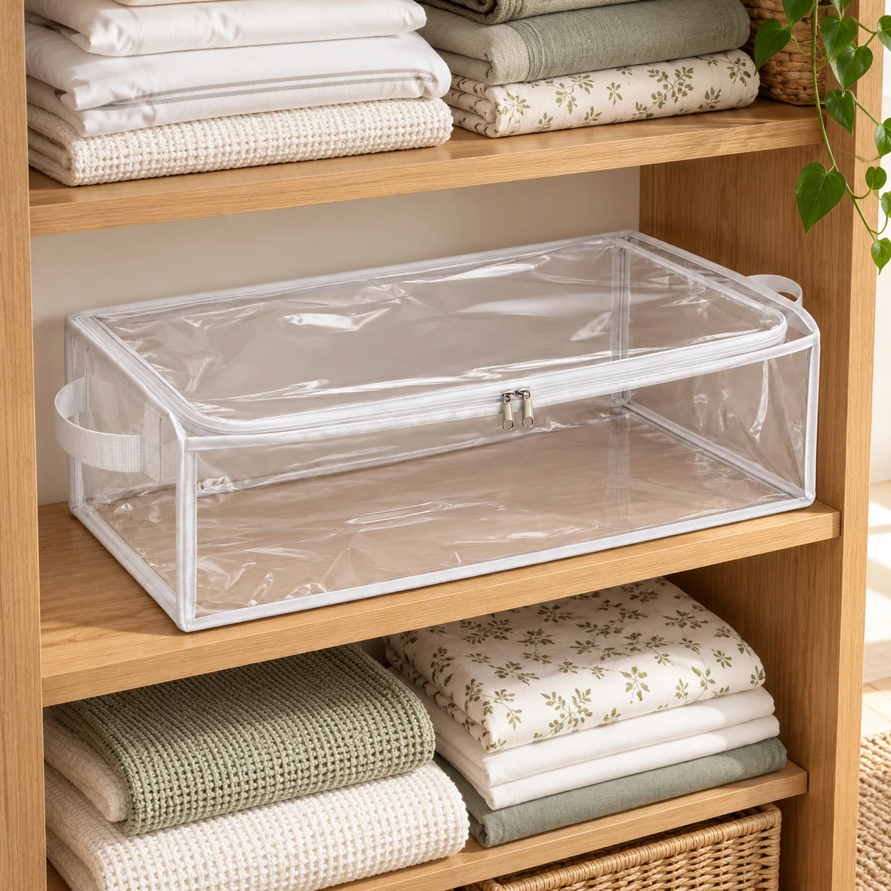 Clear White-Trim Bedding Storage Bag, Long