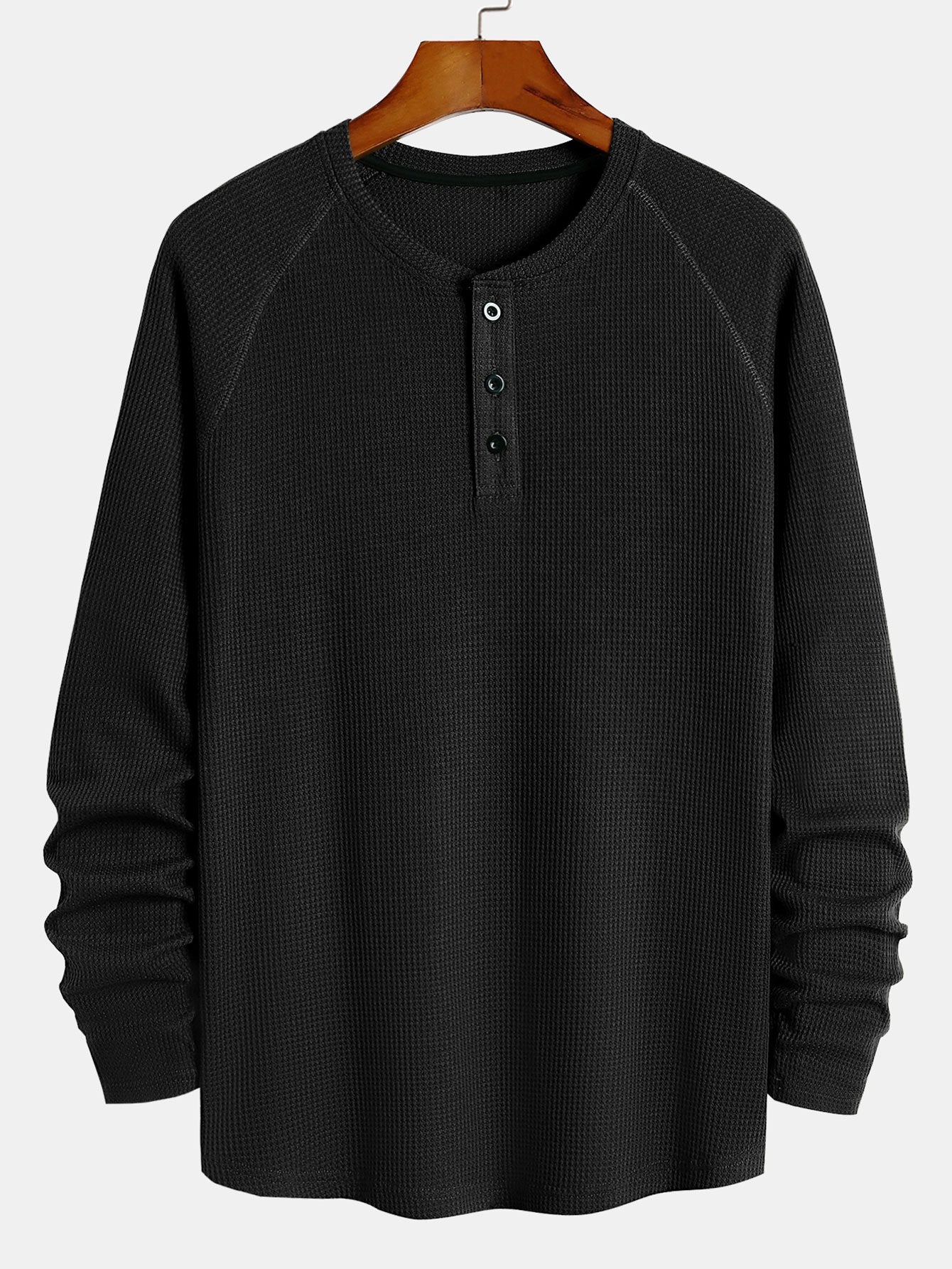 Chemise Henley à manches longues et ourlet arrondi en gaufrette