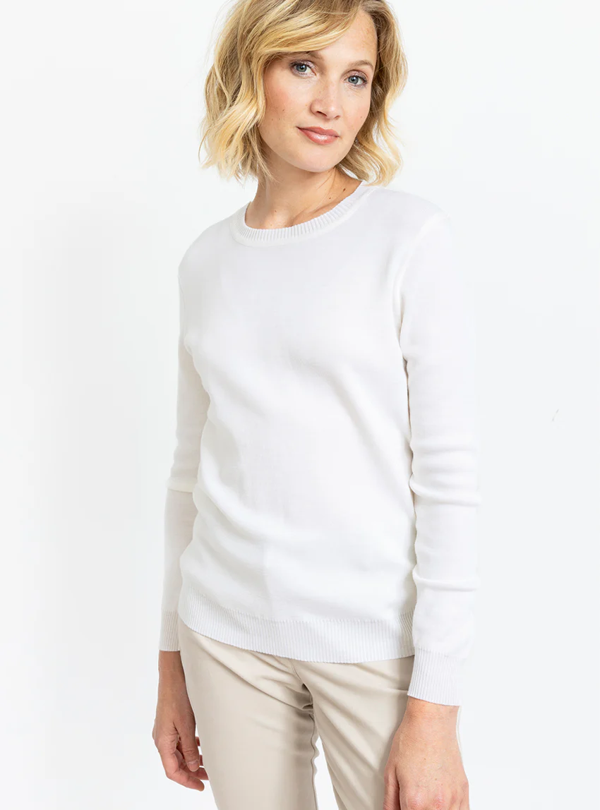 Pull femme en laine mérinos col rond Blanc Naturel