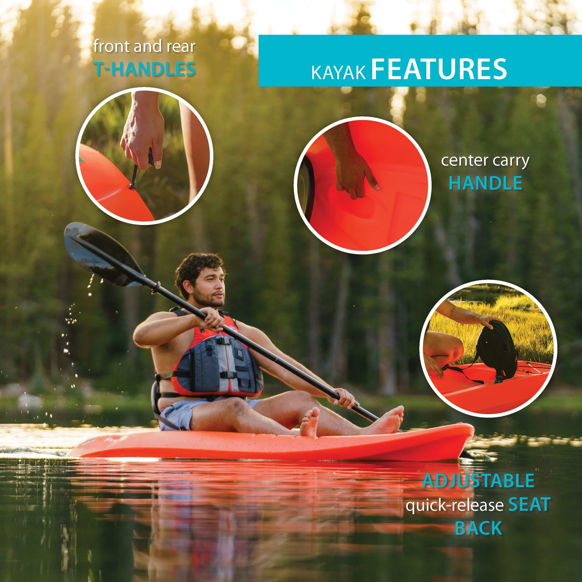 Hydros 101 inch Sit-on-Top Kayak, Orange (90595)(Orange) - Image 7