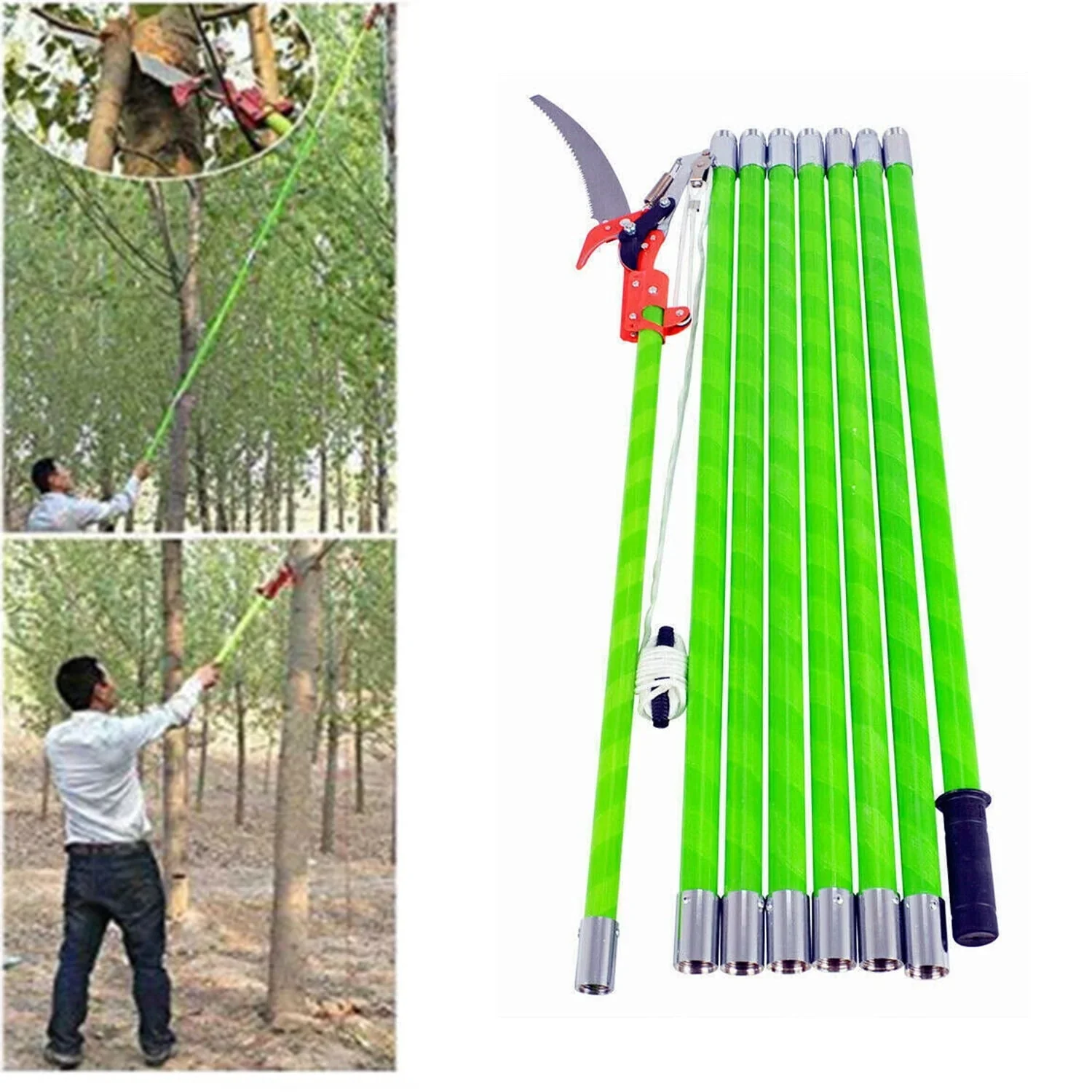 26 Feet Tree Extended Pruner Palm Tree Trimmer Manual Tree Pole Pruners Garden Tools for Tree Trimming Sawing and Shearing