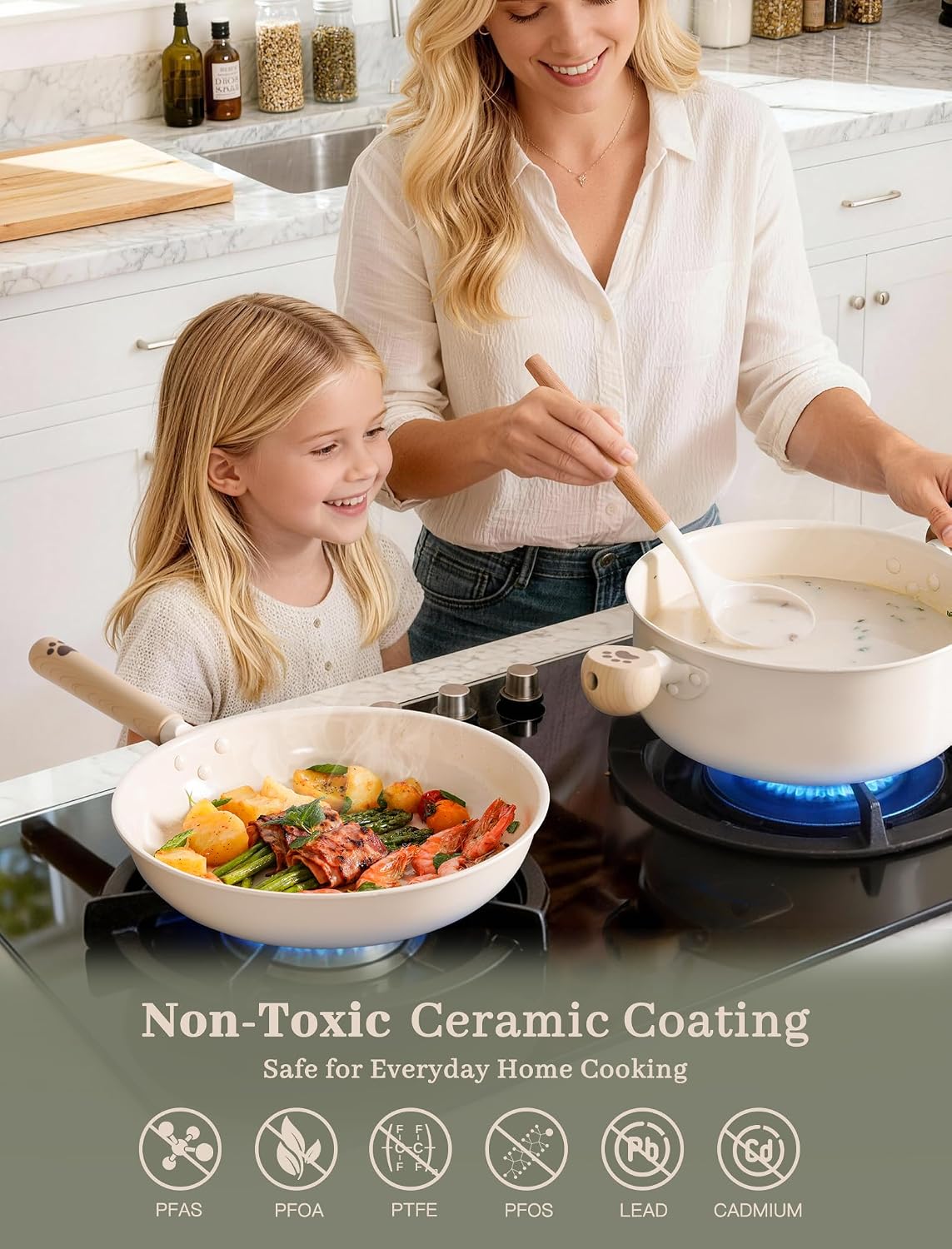 Astercook Pots and Pans Set Non Stick, Non Toxic 18 Pcs Ceramic Cookware