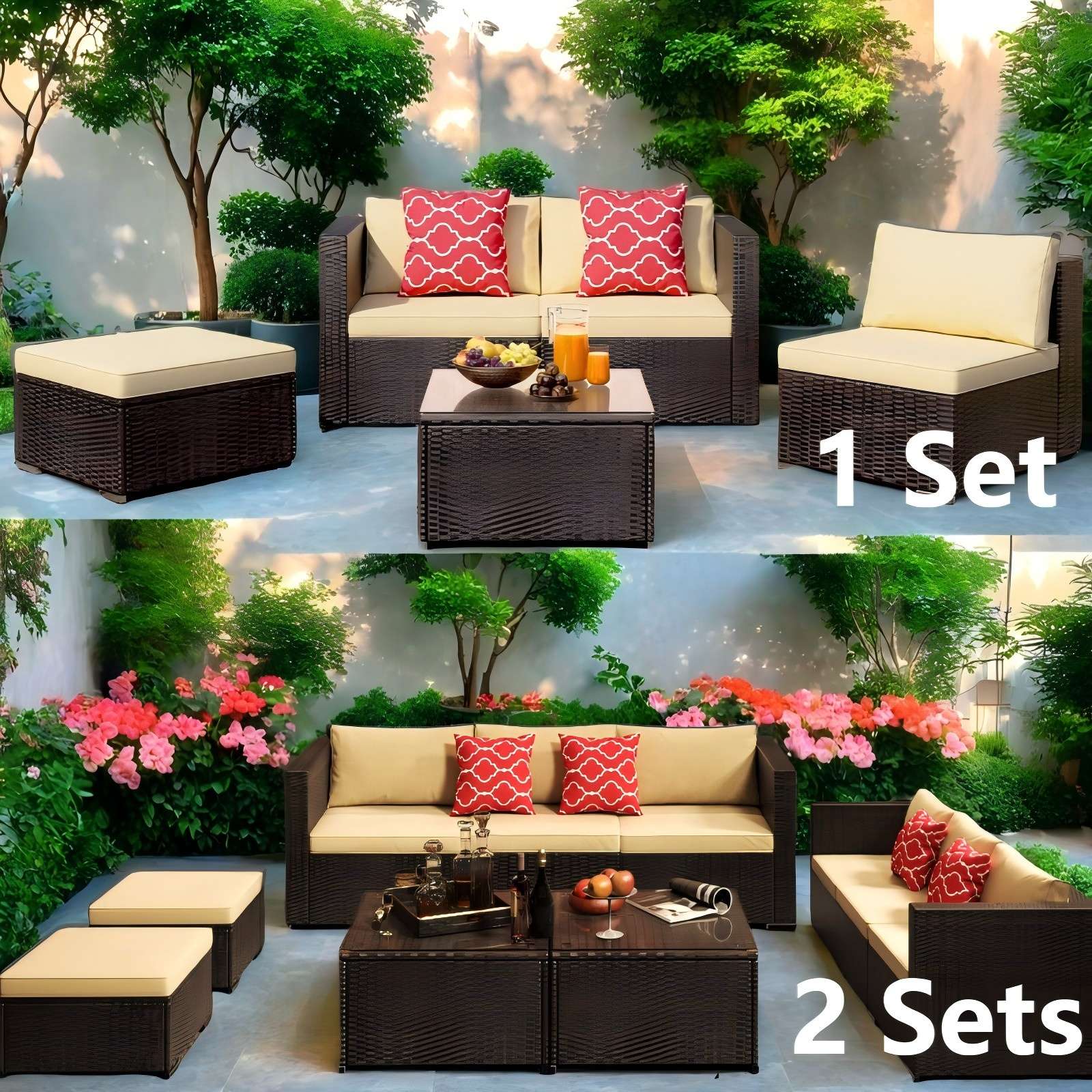 Patio Furniture Set Clearance, 5 Piece Outdoor Sectional Furniture Chair Set with Cushions and Tea Table, Gray(Gray-5 Pieces) - Image 3