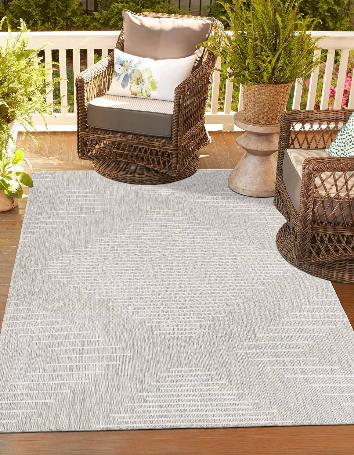 Unique Loom Outdoor Modern Gray 7x10 Area Rug Indoor Outdoor Rug