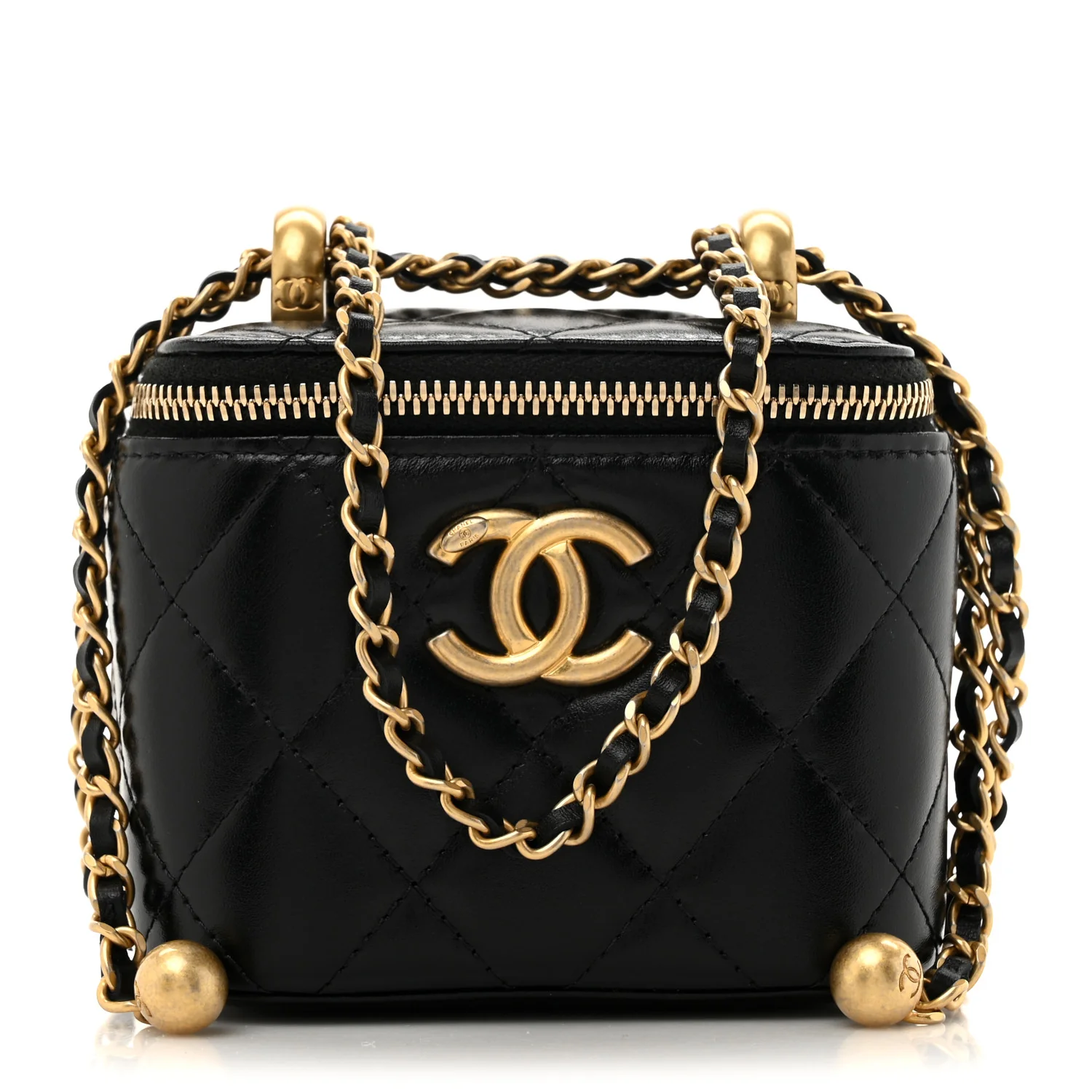 Calfskin Quilted Mini Perfect Fit Vanity Case With Chain Black