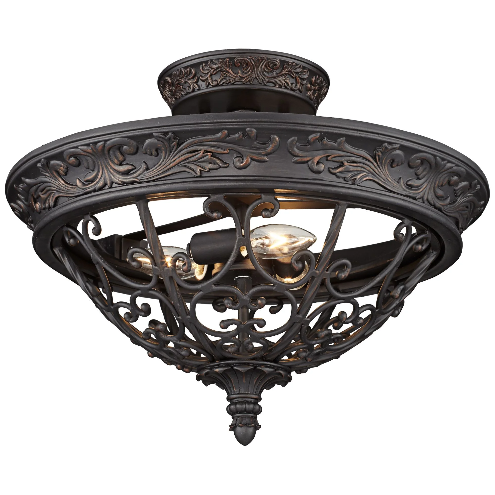 Franklin Iron Works French Scroll Rustic Farmhouse Ceiling Light Semi Flush Mount Fixture 16 1/2